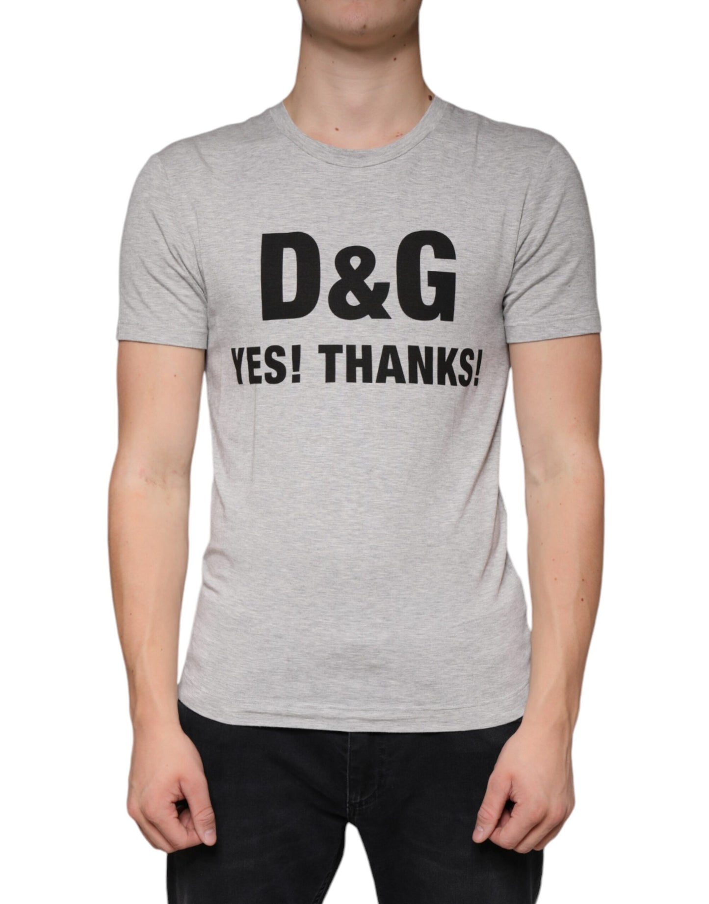 Dolce & Gabbana Gray Logo Print Crewneck Short Sleeve T-shirt Dolce & Gabbana