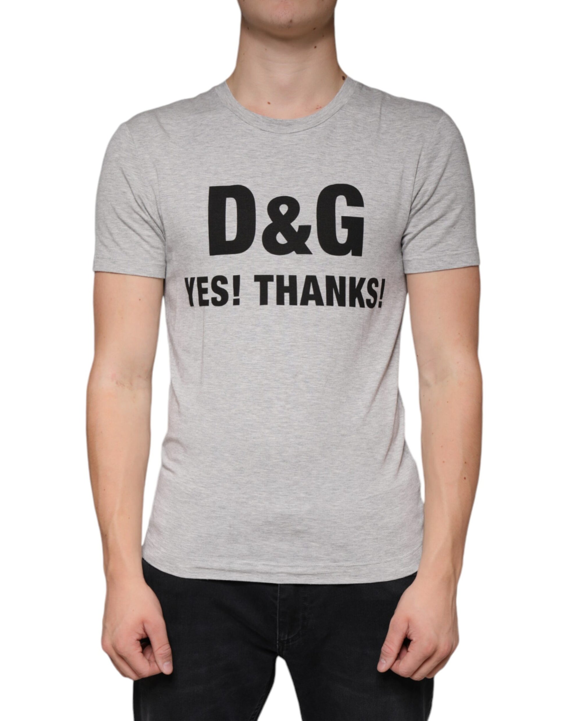 Dolce & Gabbana Gray Logo Print Crewneck Short Sleeve T-shirt Dolce & Gabbana