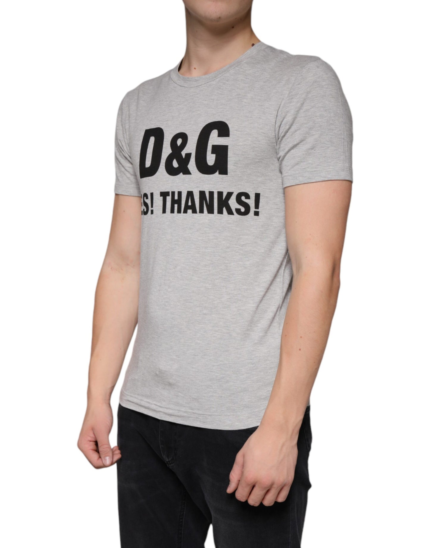 Dolce & Gabbana Gray Logo Print Crewneck Short Sleeve T-shirt Dolce & Gabbana