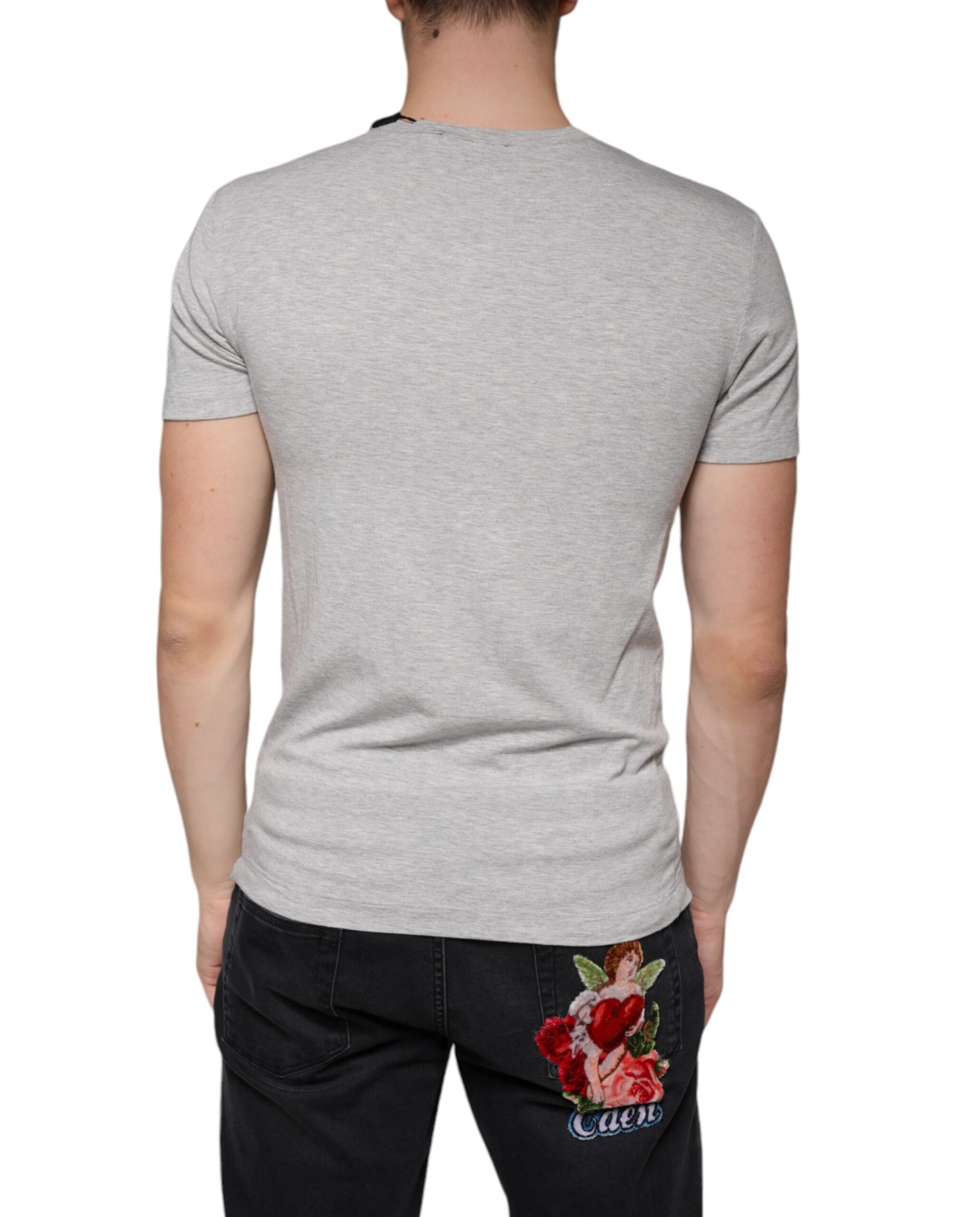 Dolce & Gabbana Gray Logo Print Crewneck Short Sleeve T-shirt Dolce & Gabbana