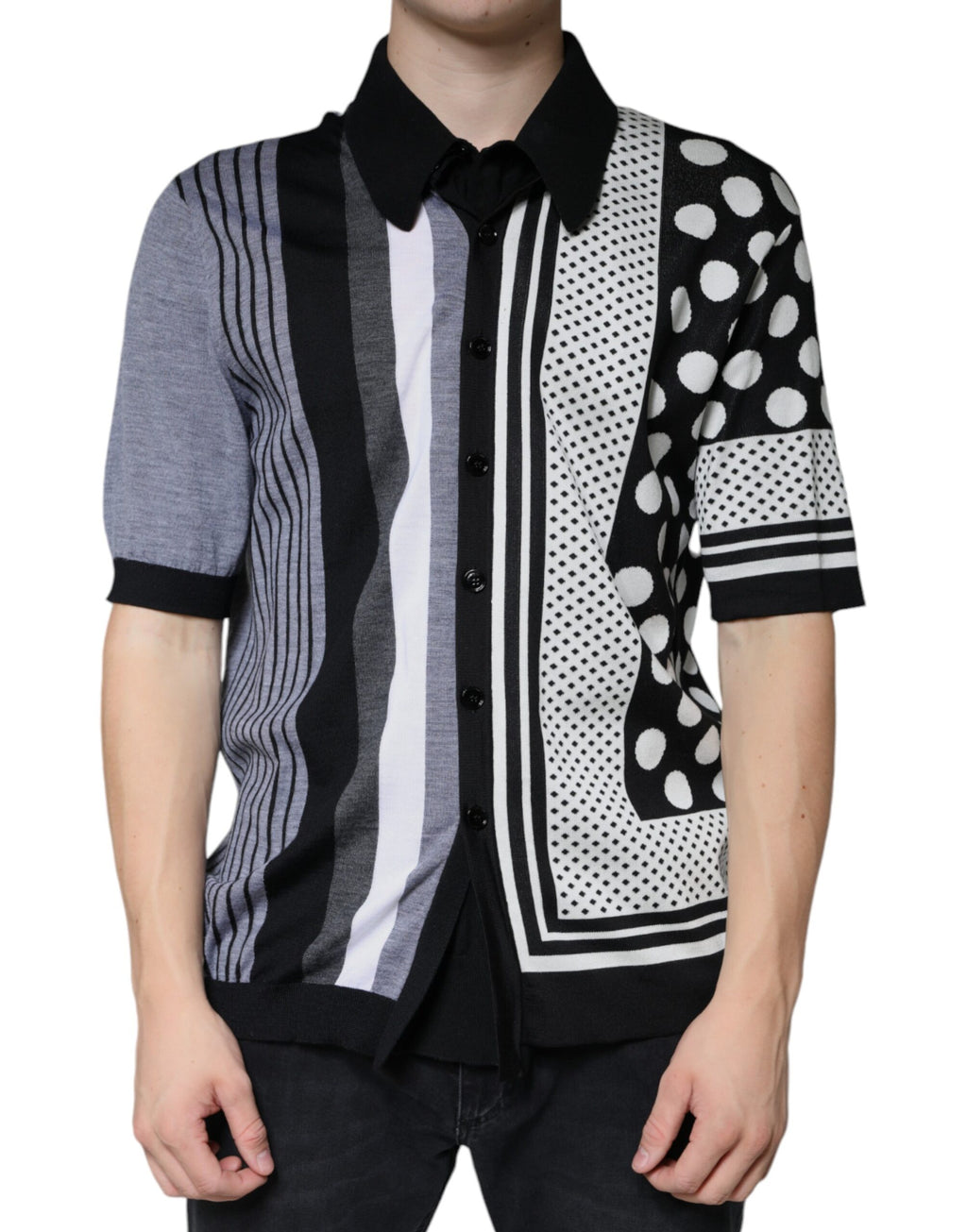 Dolce & Gabbana Black White Polka Dot Collared Polo T-shirt - Eljoys Fashion 