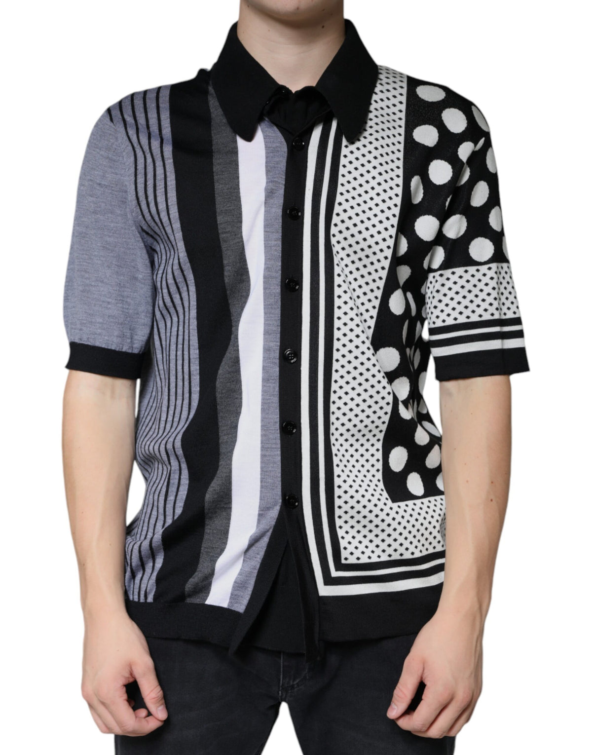 Dolce & Gabbana Black White Polka Dot Collared Polo T-shirt - Eljoys Fashion 