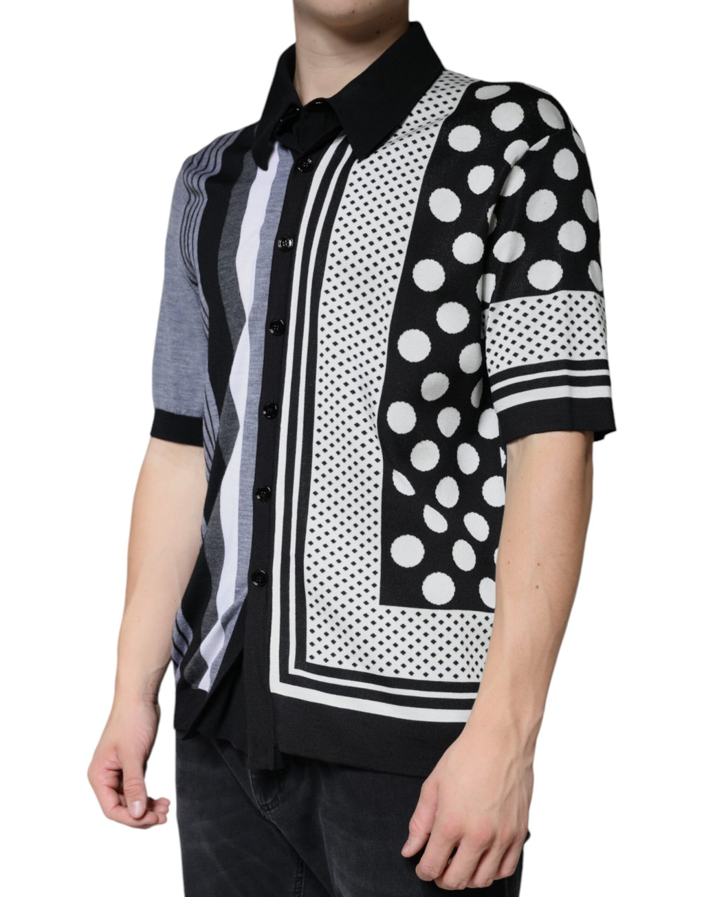 Dolce & Gabbana Black White Polka Dot Collared Polo T-shirt - Eljoys Fashion 
