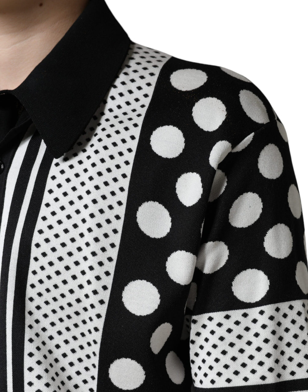 Dolce & Gabbana Black White Polka Dot Collared Polo T-shirt - Eljoys Fashion 