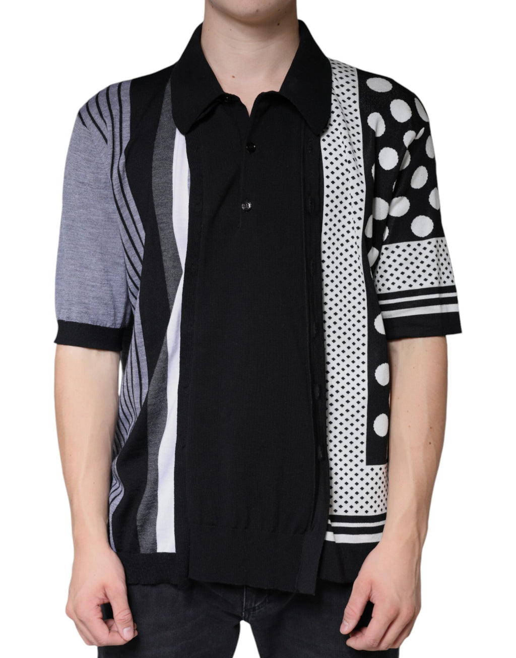 Dolce & Gabbana Black White Polka Dot Collared Polo T-shirt - Eljoys Fashion 