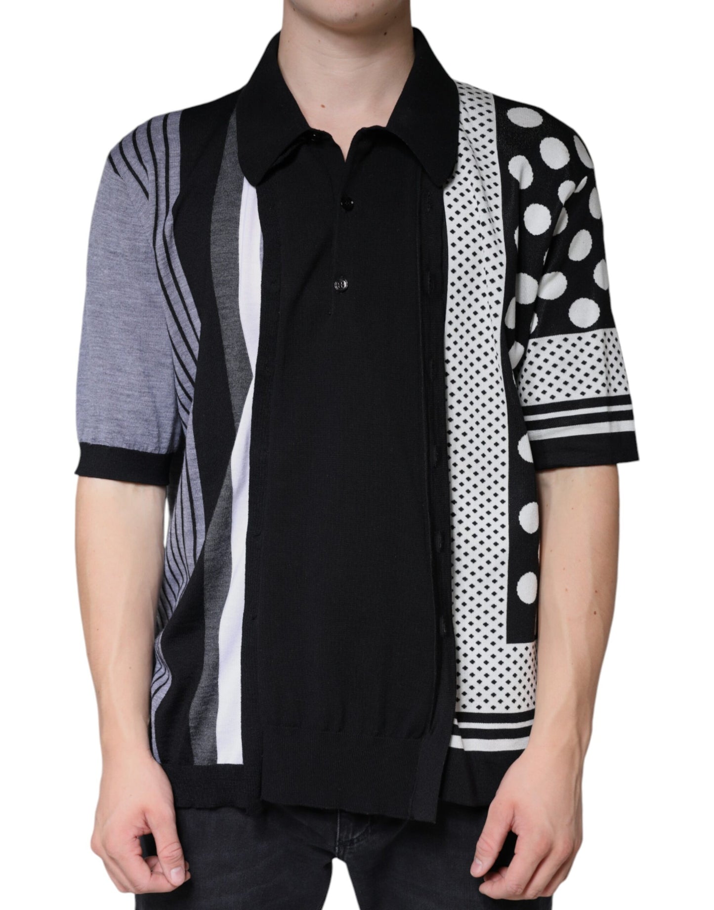 Dolce & Gabbana Black White Polka Dot Collared Polo T-shirt Dolce & Gabbana