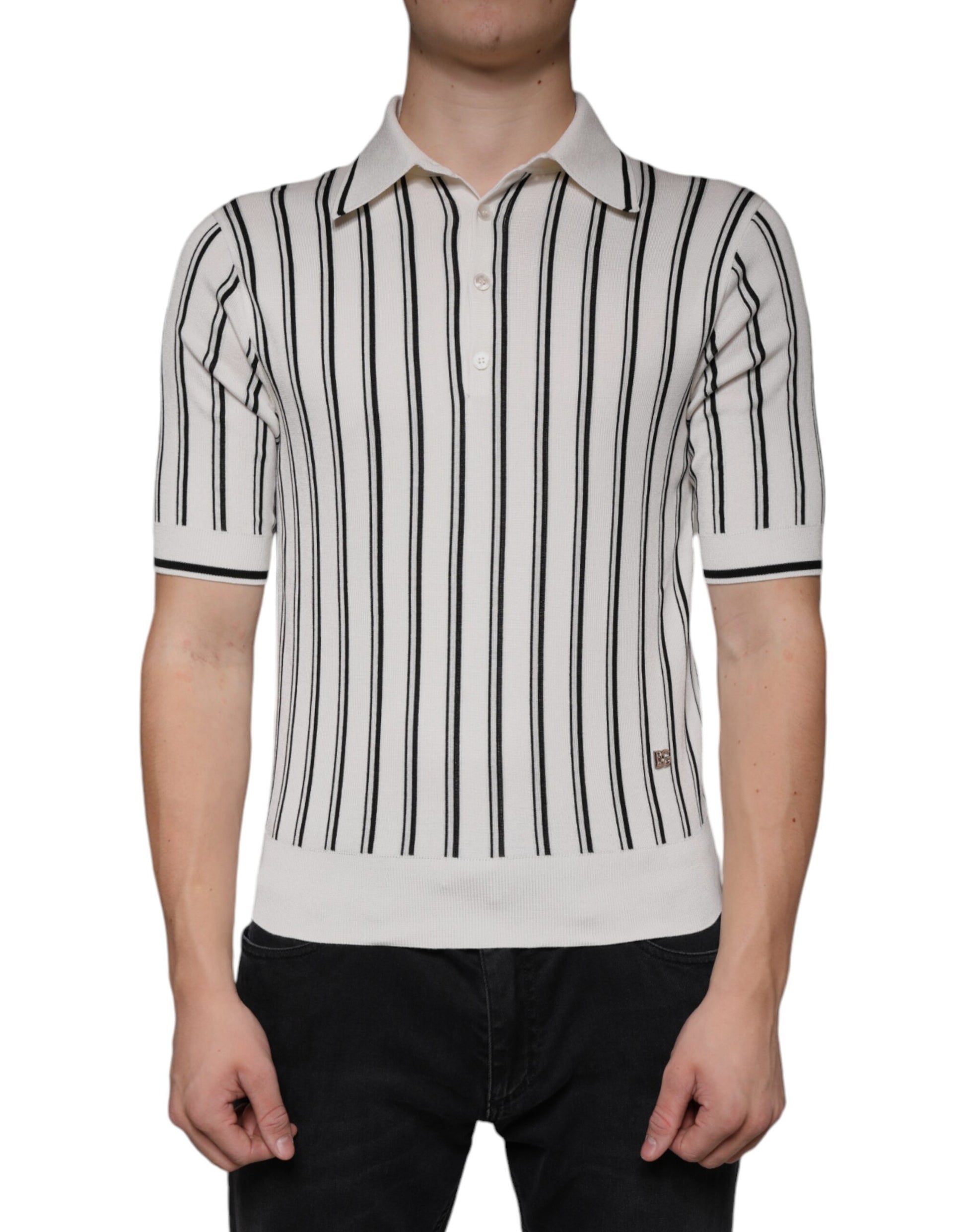 Dolce & Gabbana White Black Stripe Polo Short Sleeve T-shirt Dolce & Gabbana