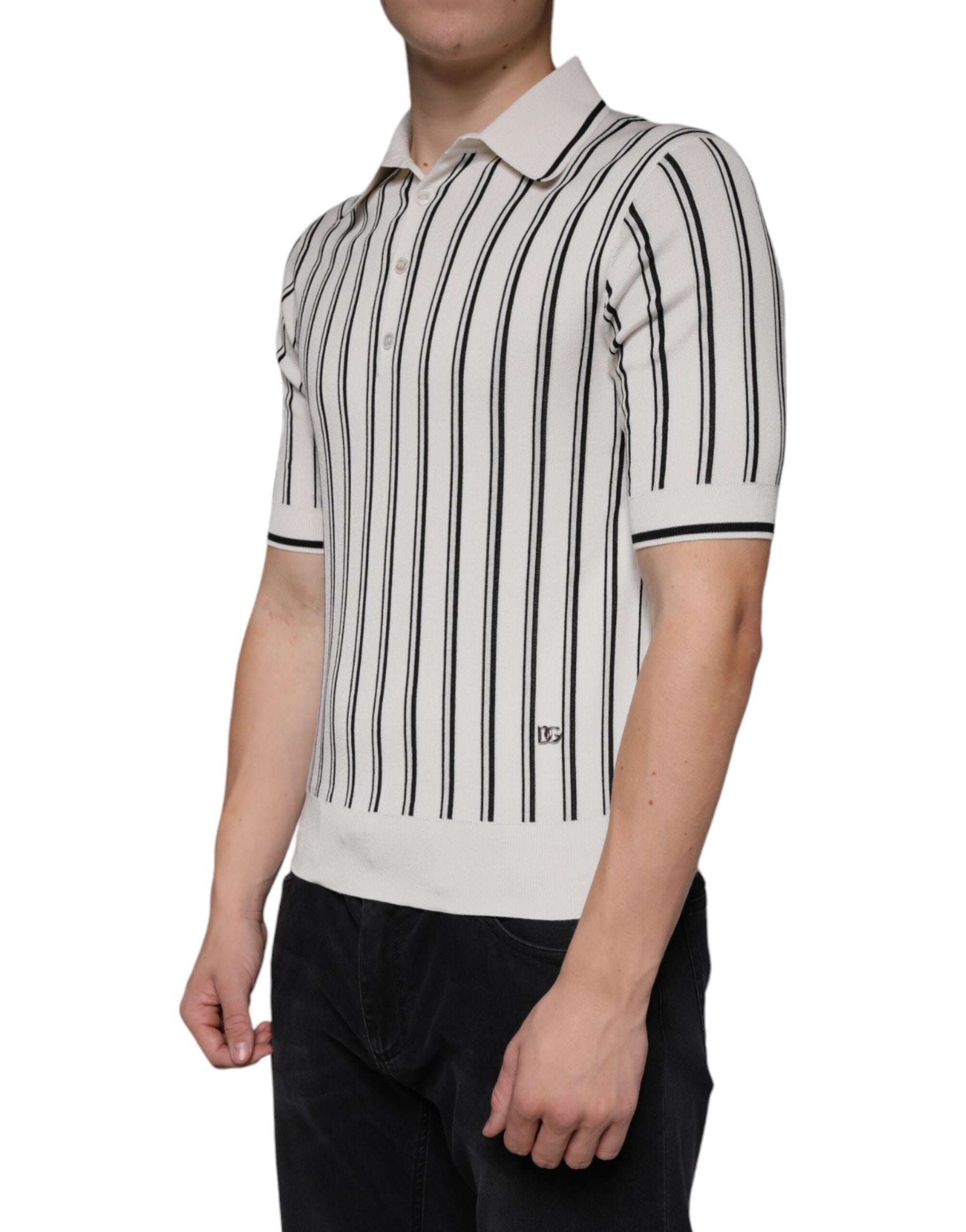 Dolce & Gabbana White Black Stripe Polo Short Sleeve T-shirt Dolce & Gabbana