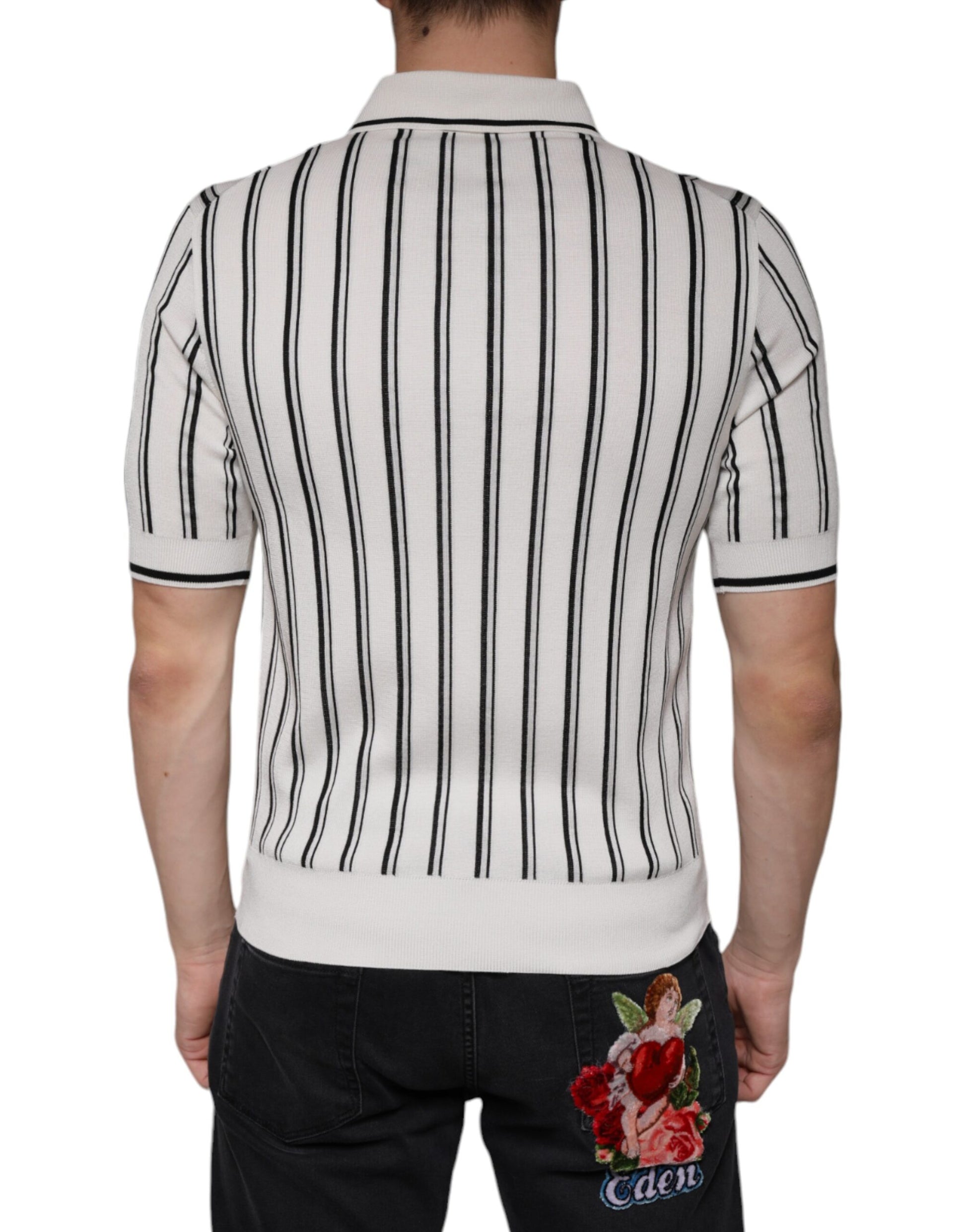 Dolce & Gabbana White Black Stripe Polo Short Sleeve T-shirt Dolce & Gabbana