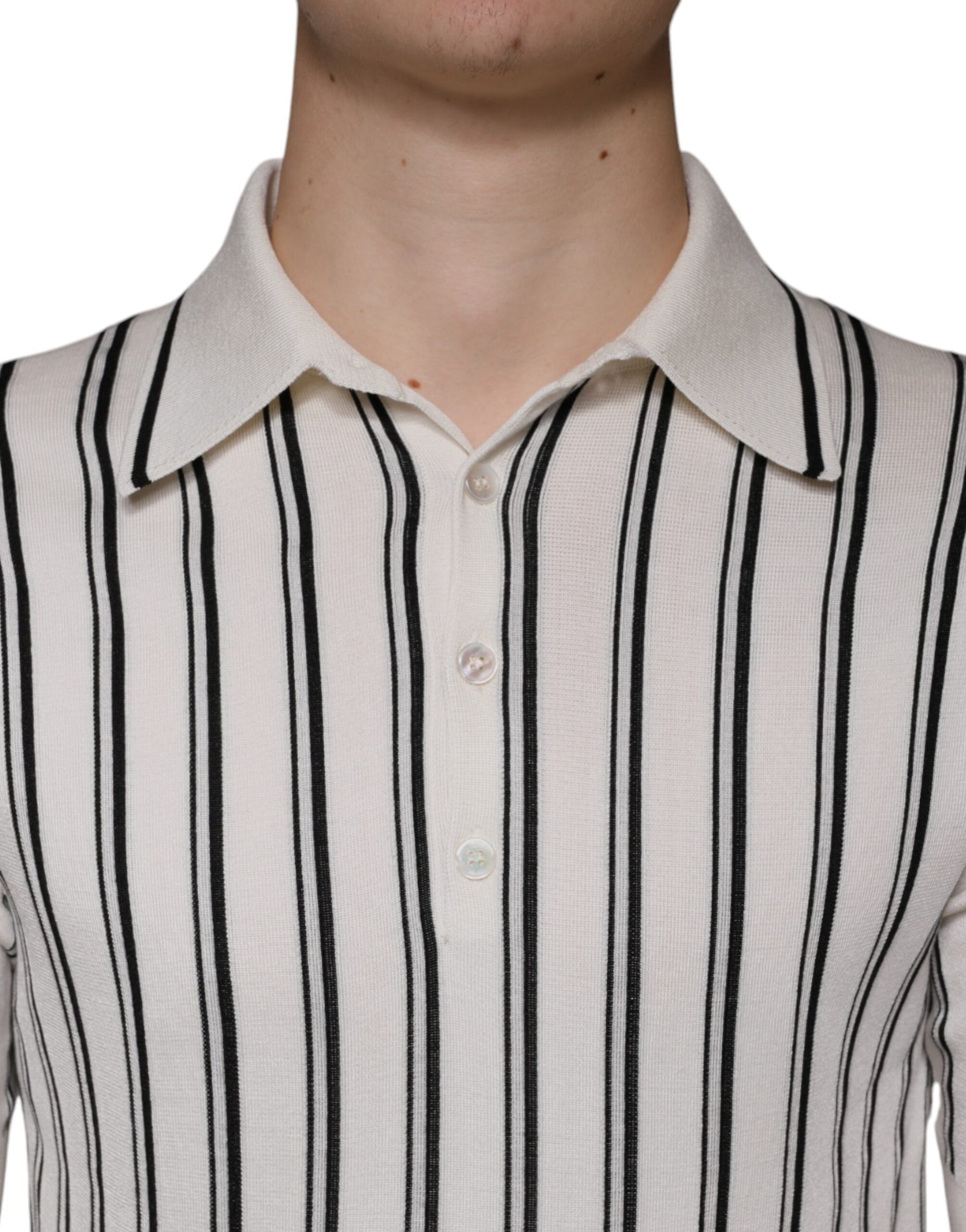 Dolce & Gabbana White Black Stripe Polo Short Sleeve T-shirt Dolce & Gabbana