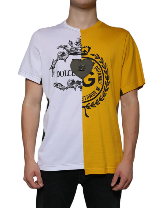 Dolce & Gabbana White Yellow Logo Print Short Sleeve T-shirt Dolce & Gabbana