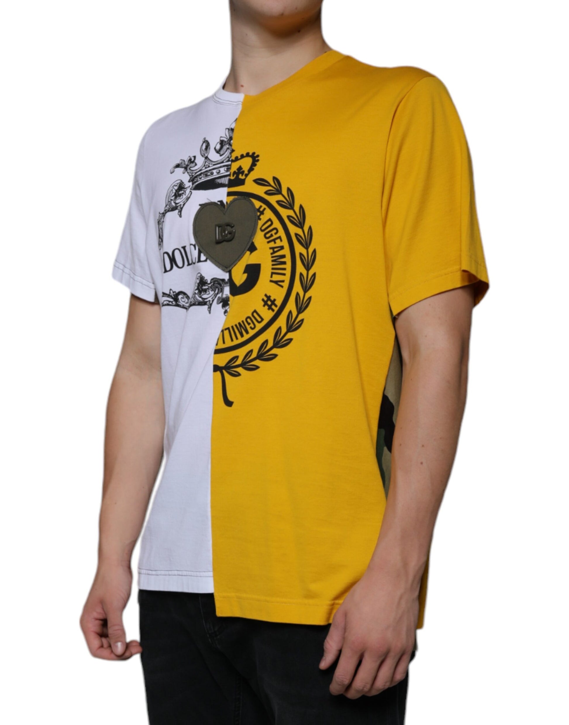 Dolce & Gabbana White Yellow Logo Print Short Sleeve T-shirt Dolce & Gabbana