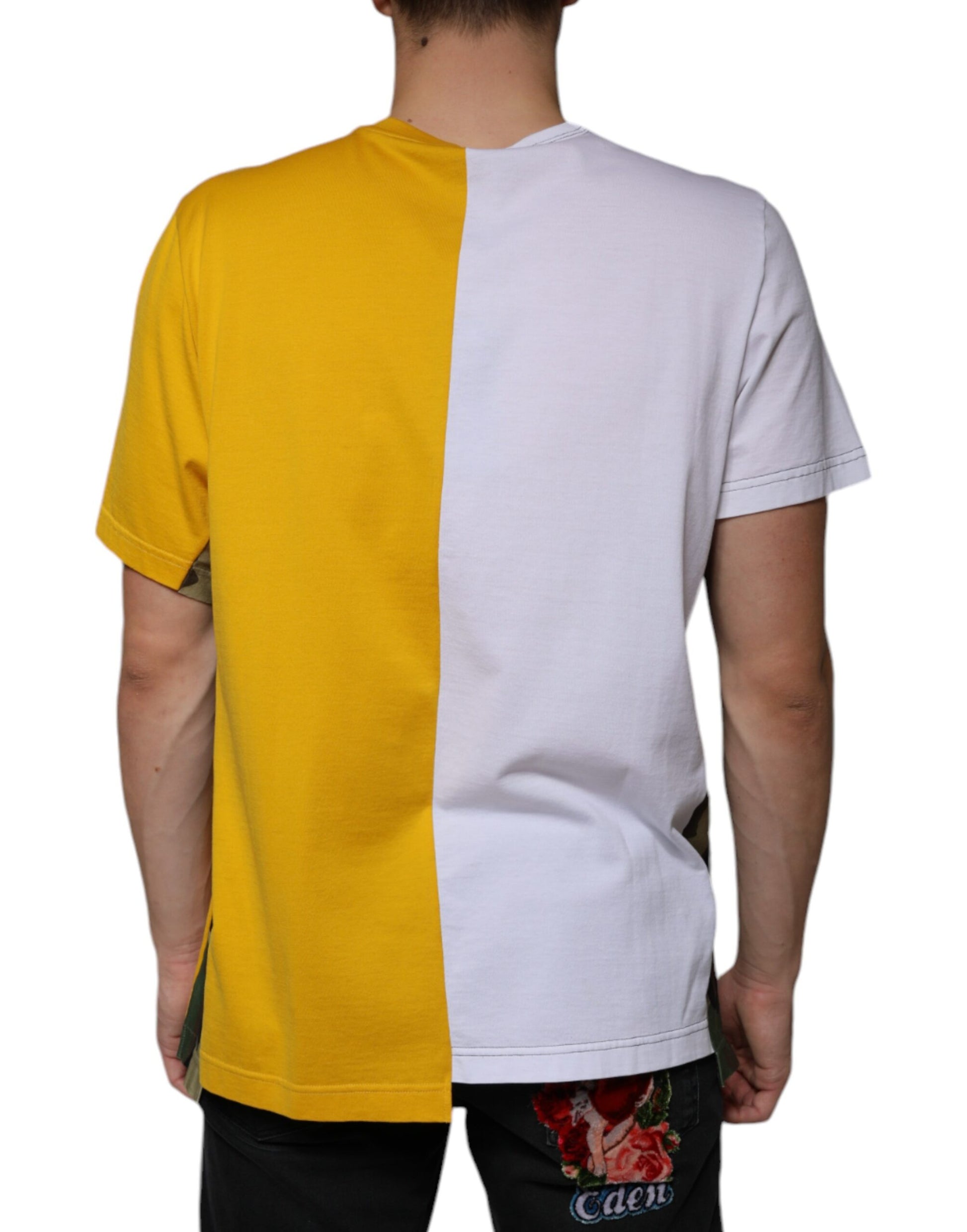 Dolce & Gabbana White Yellow Logo Print Short Sleeve T-shirt Dolce & Gabbana