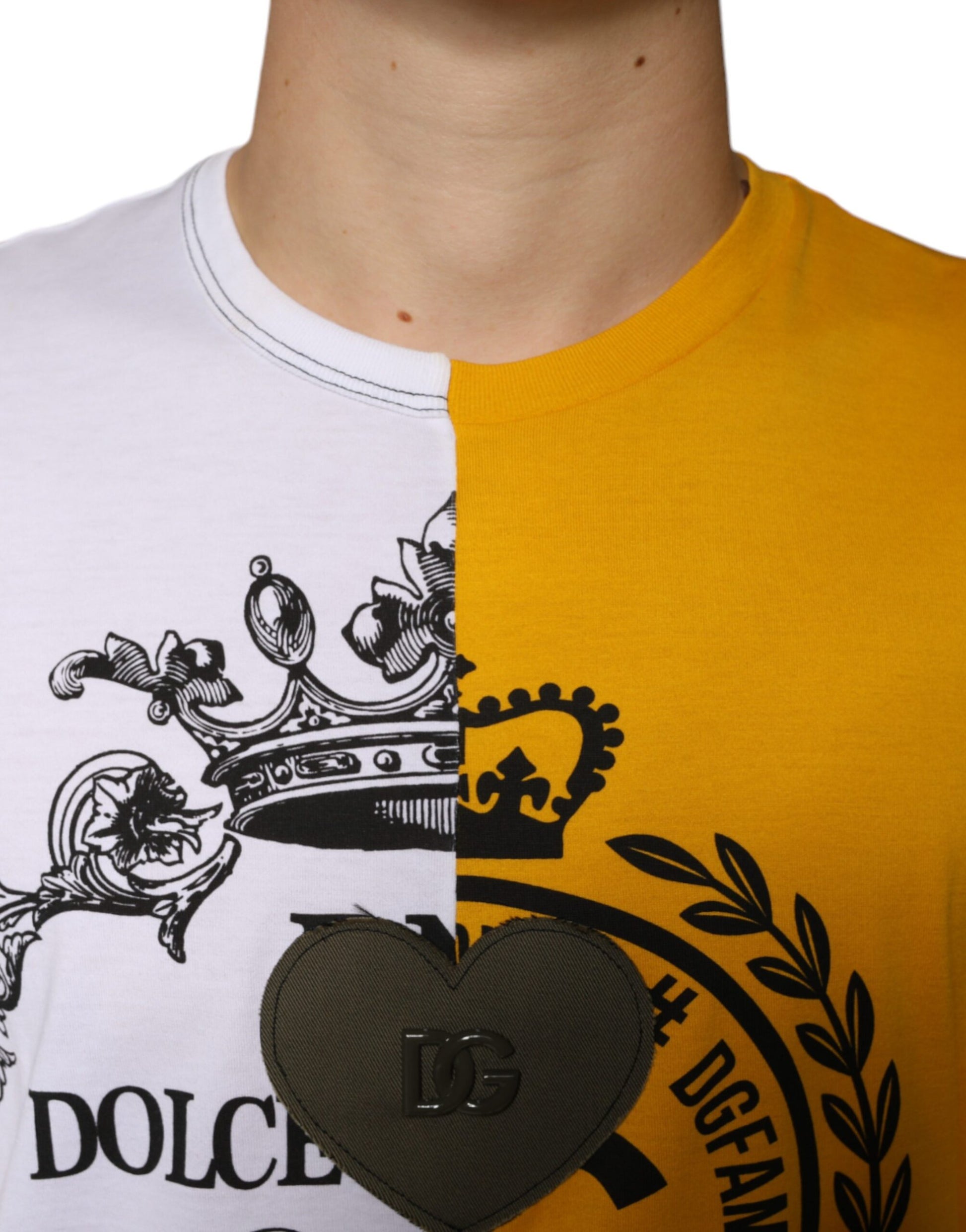 Dolce & Gabbana White Yellow Logo Print Short Sleeve T-shirt Dolce & Gabbana