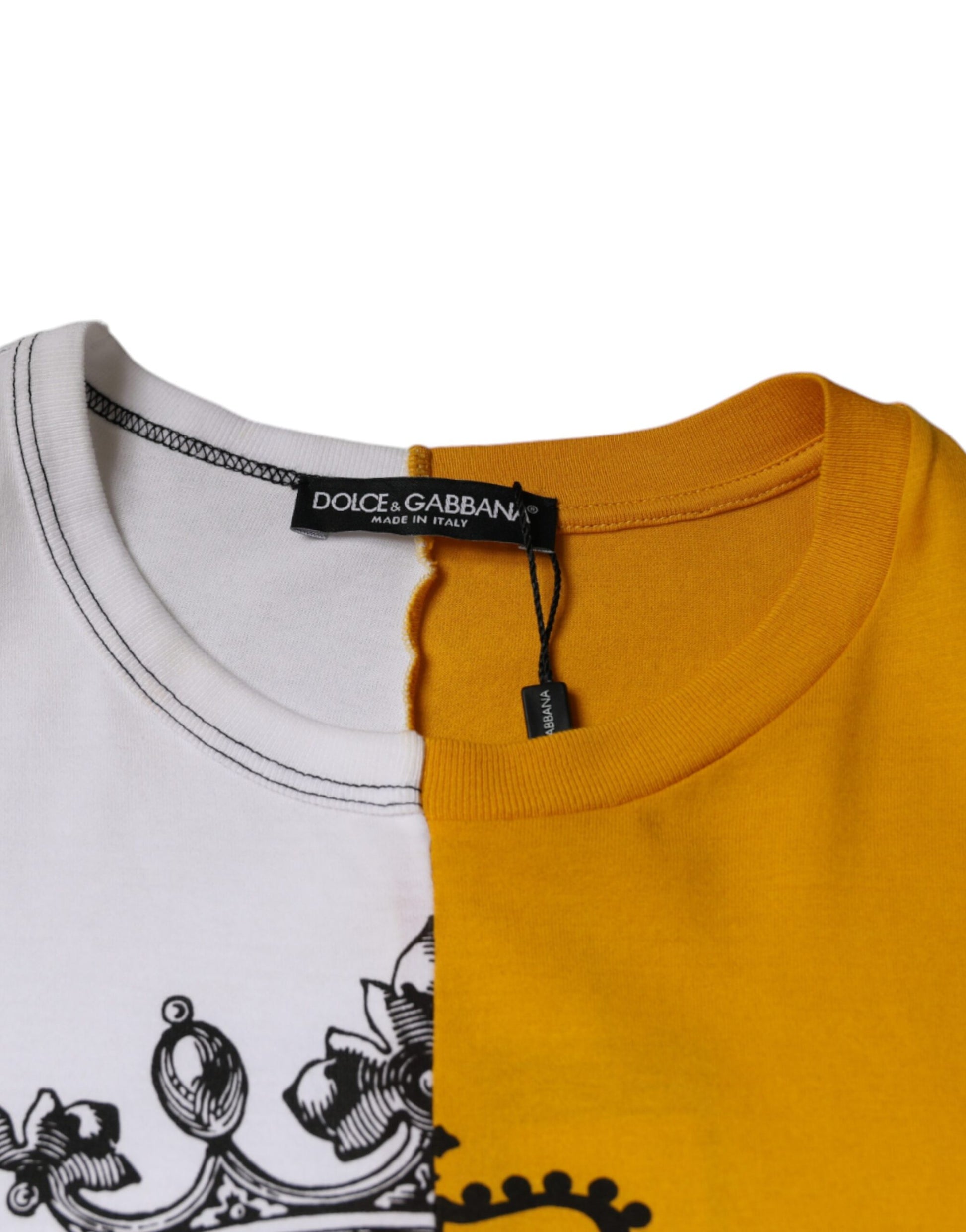 Dolce & Gabbana White Yellow Logo Print Short Sleeve T-shirt Dolce & Gabbana
