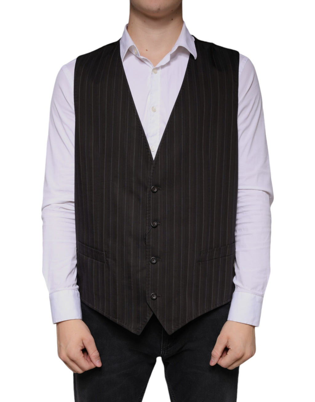 Dolce & Gabbana Black Cotton Waistcoat Dress Formal Vest - Eljoys Fashion 