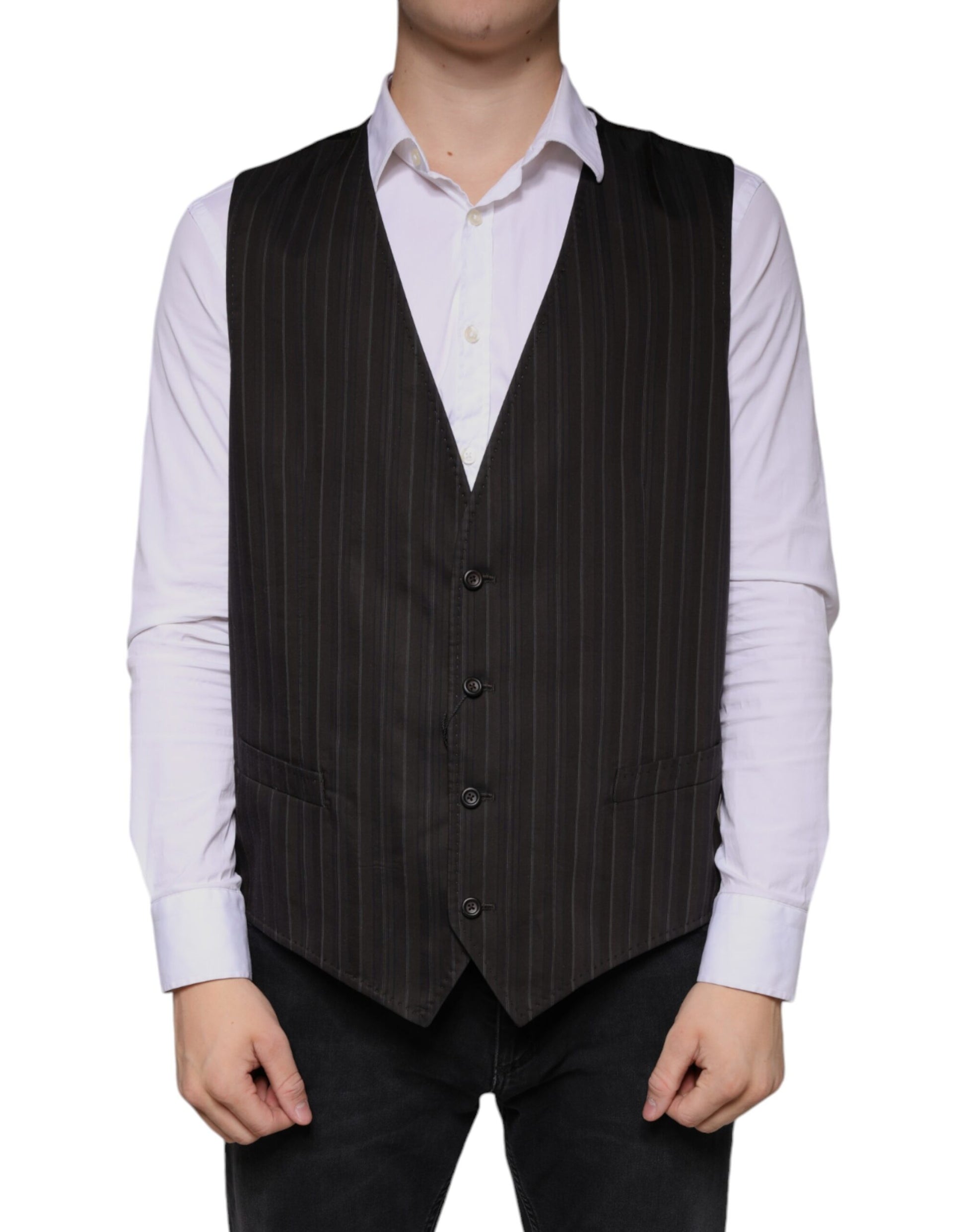 Dolce & Gabbana Black Cotton Waistcoat Dress Formal Vest Dolce & Gabbana
