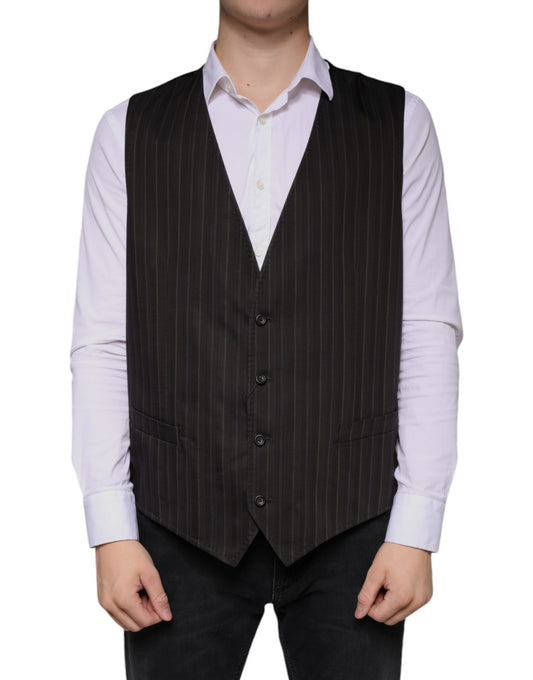Dolce & Gabbana Black Cotton Waistcoat Dress Formal Vest Dolce & Gabbana