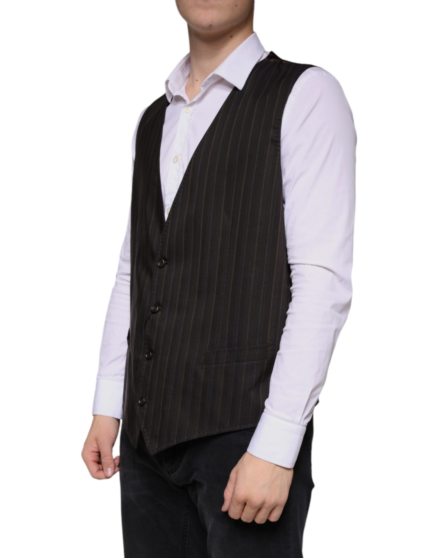 Dolce & Gabbana Black Cotton Waistcoat Dress Formal Vest Dolce & Gabbana
