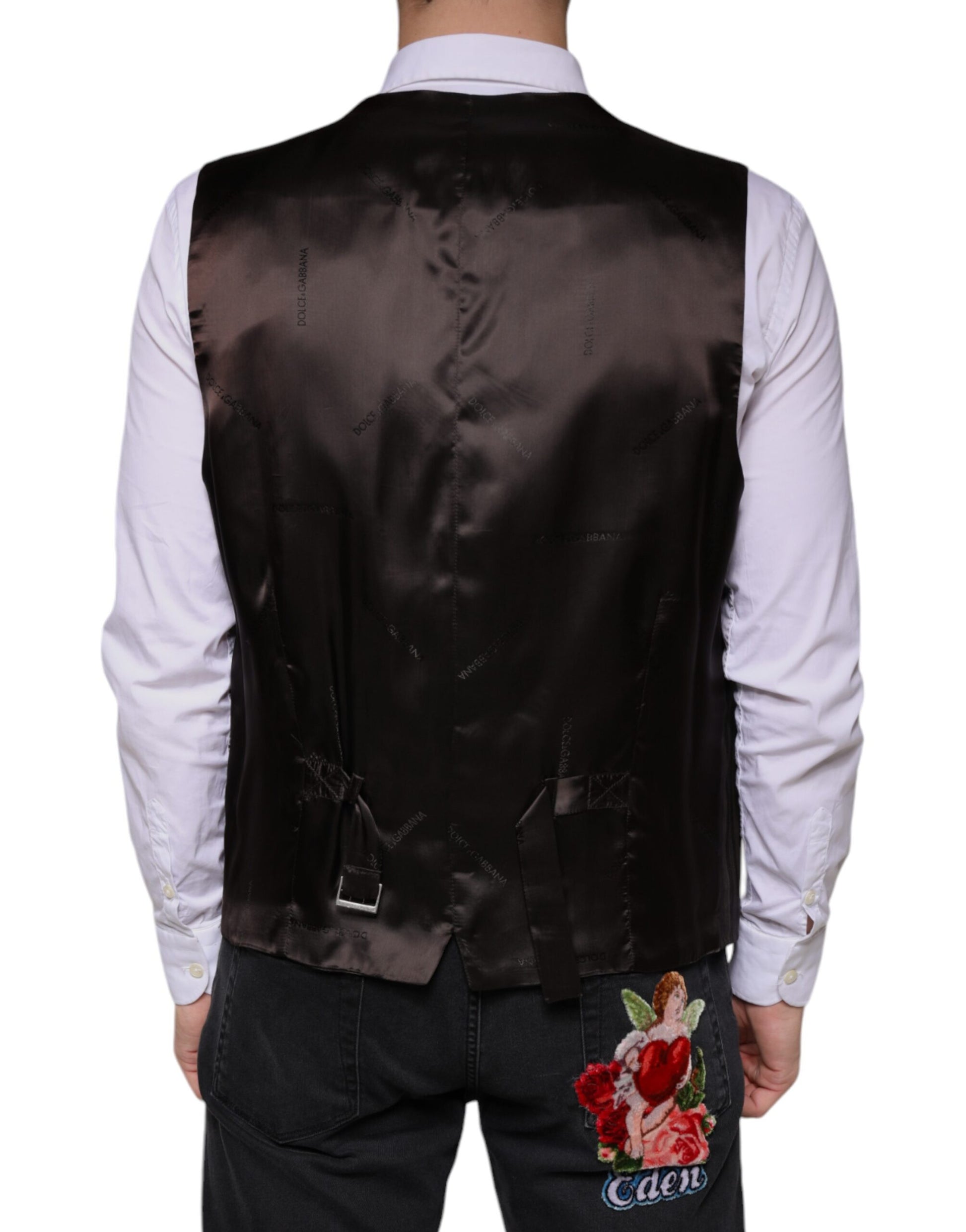 Dolce & Gabbana Black Cotton Waistcoat Dress Formal Vest Dolce & Gabbana
