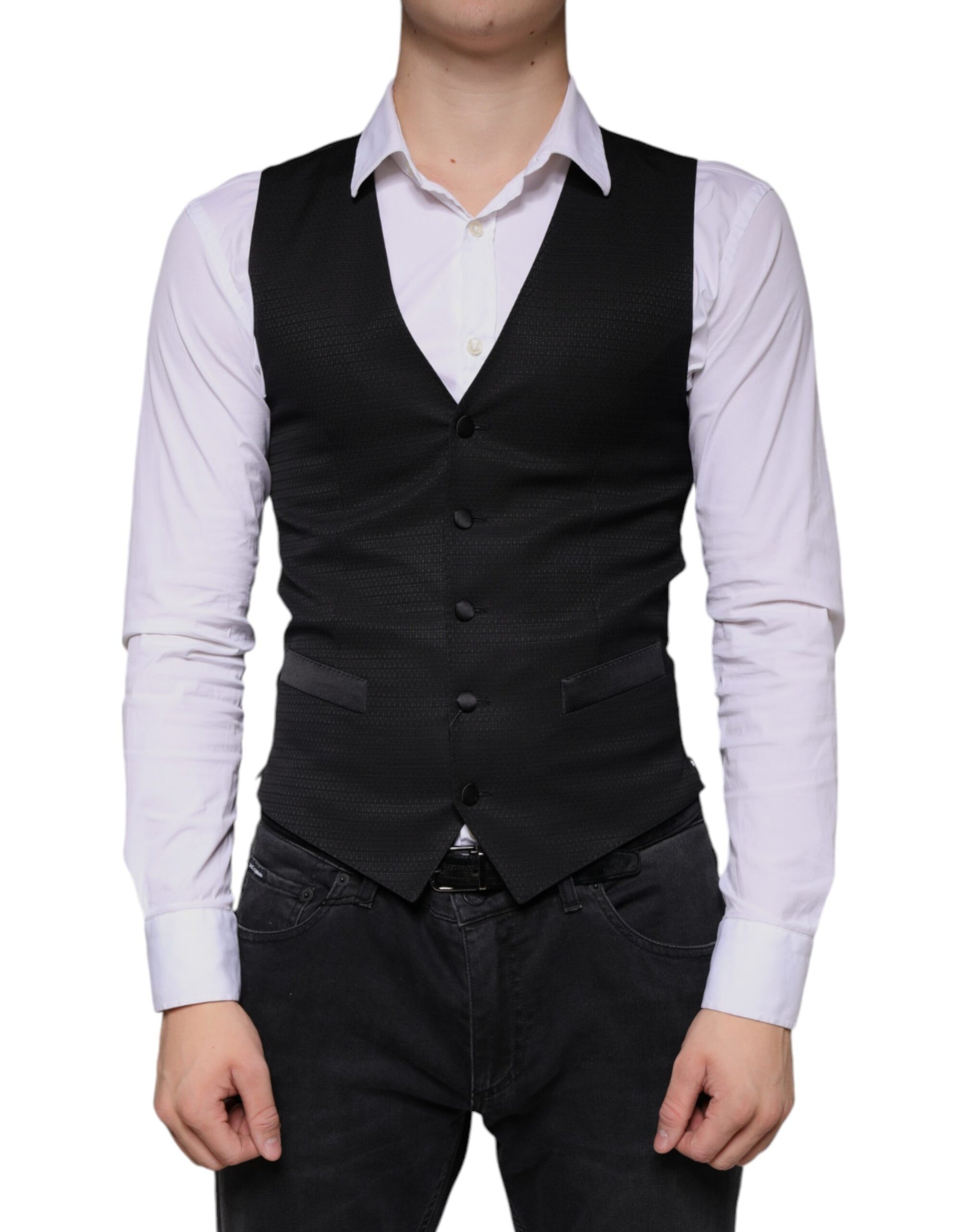 Dolce & Gabbana Black Wool Waistcoat Dress Formal Vest Dolce & Gabbana