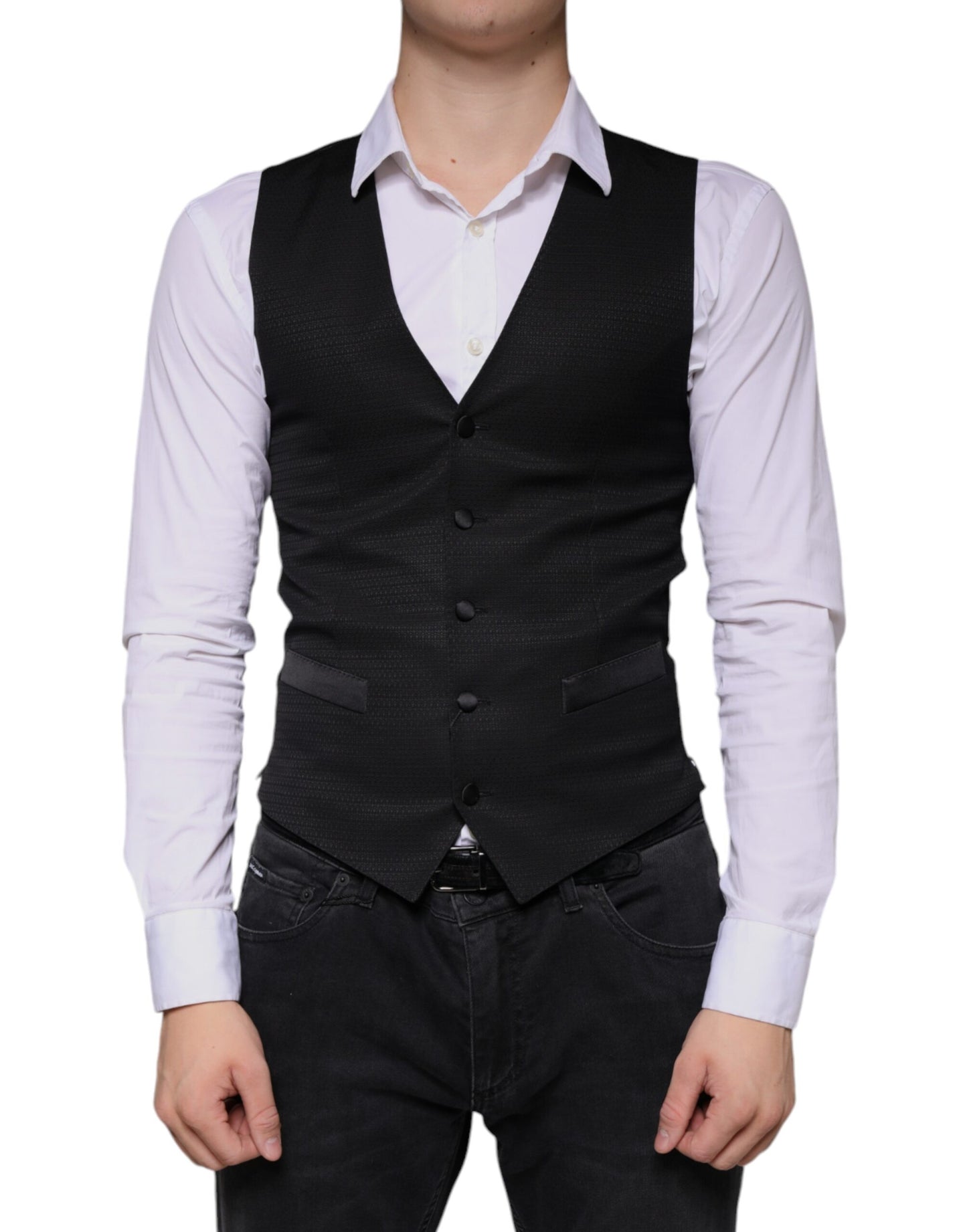 Dolce & Gabbana Black Wool Waistcoat Dress Formal Vest Dolce & Gabbana