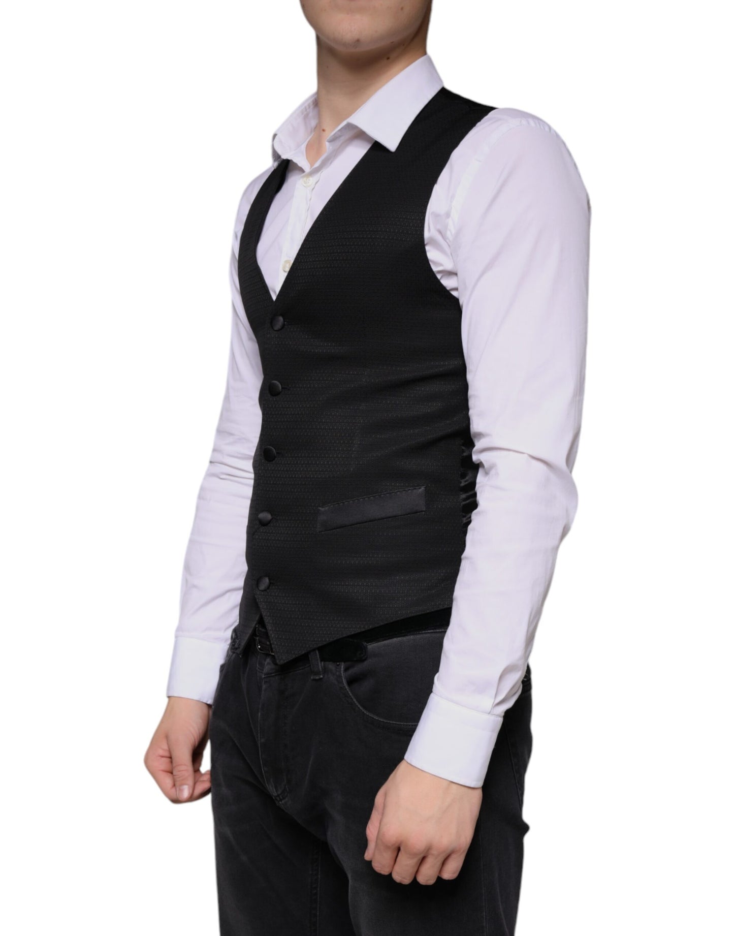 Dolce & Gabbana Black Wool Waistcoat Dress Formal Vest Dolce & Gabbana