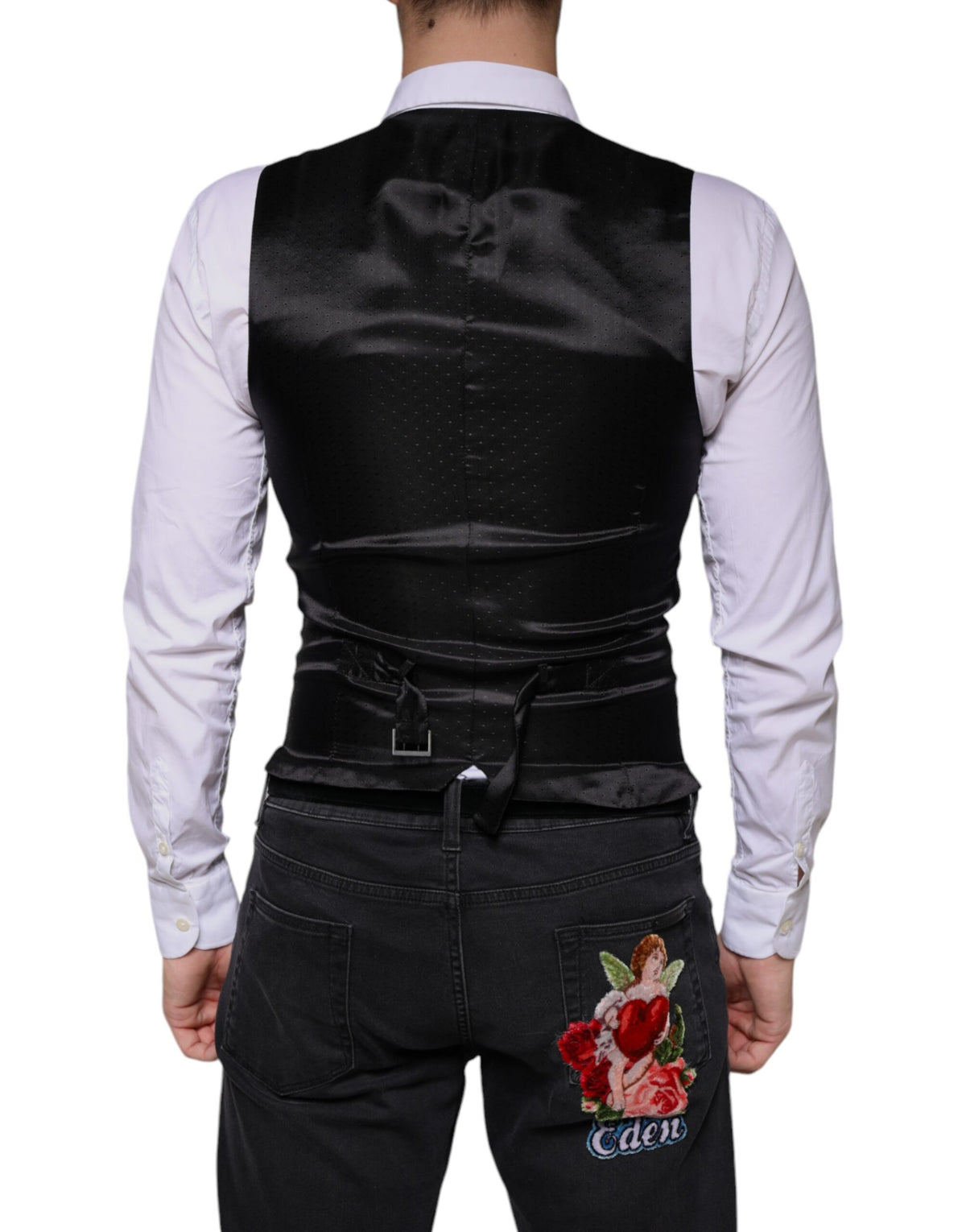 Dolce & Gabbana Black Wool Waistcoat Dress Formal Vest - Eljoys Fashion 