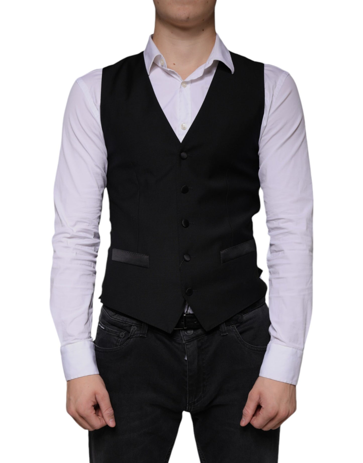 Dolce & Gabbana Black Wool Waistcoat Dress Formal Vest Dolce & Gabbana