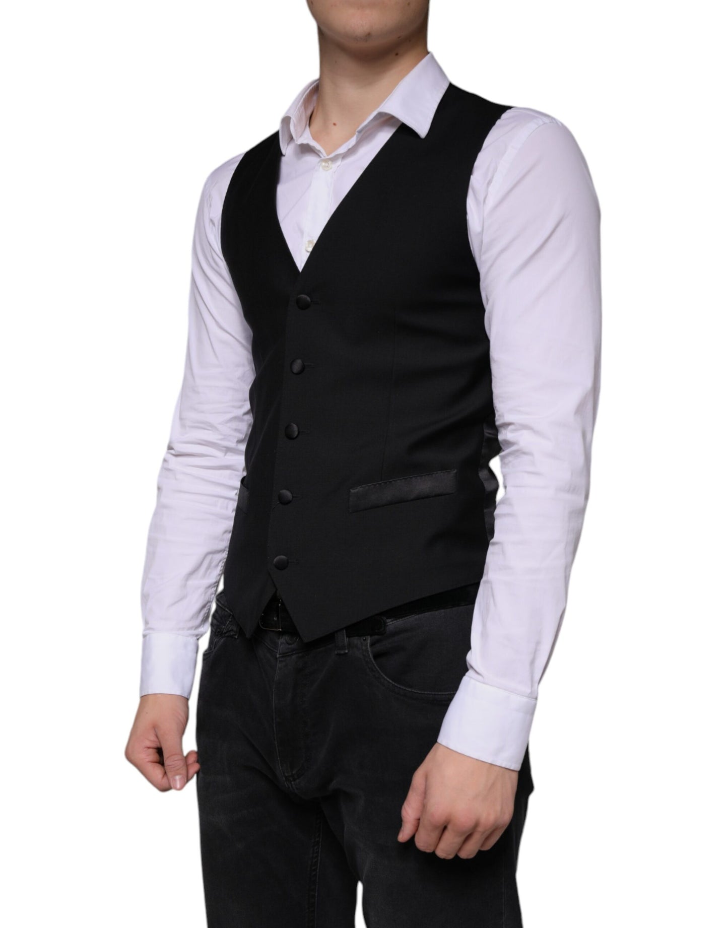 Dolce & Gabbana Black Wool Waistcoat Dress Formal Vest Dolce & Gabbana