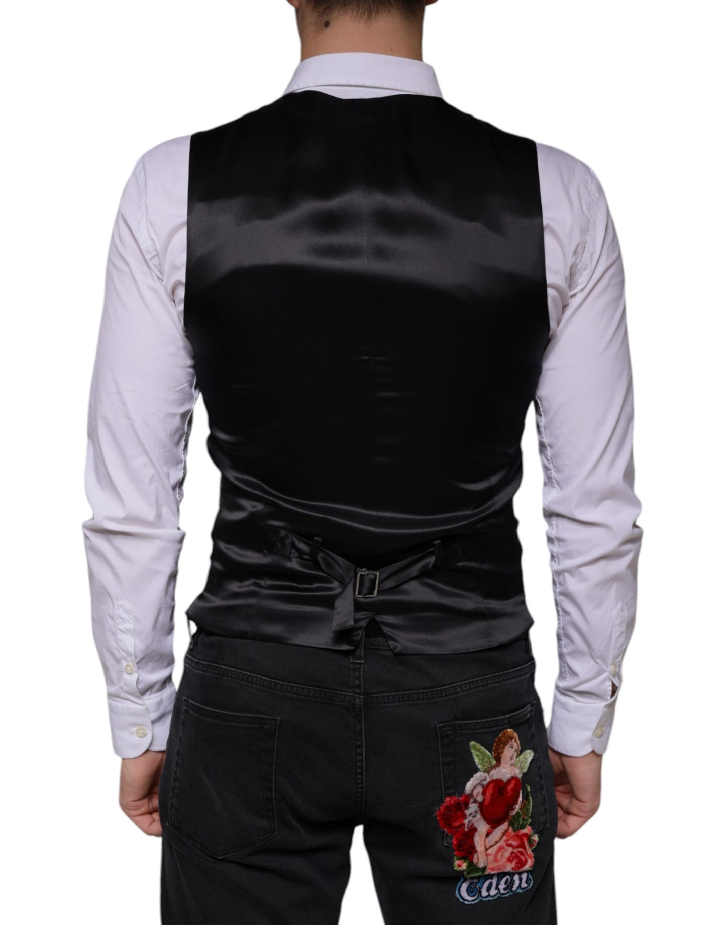 Dolce & Gabbana Black Wool Waistcoat Dress Formal Vest Dolce & Gabbana