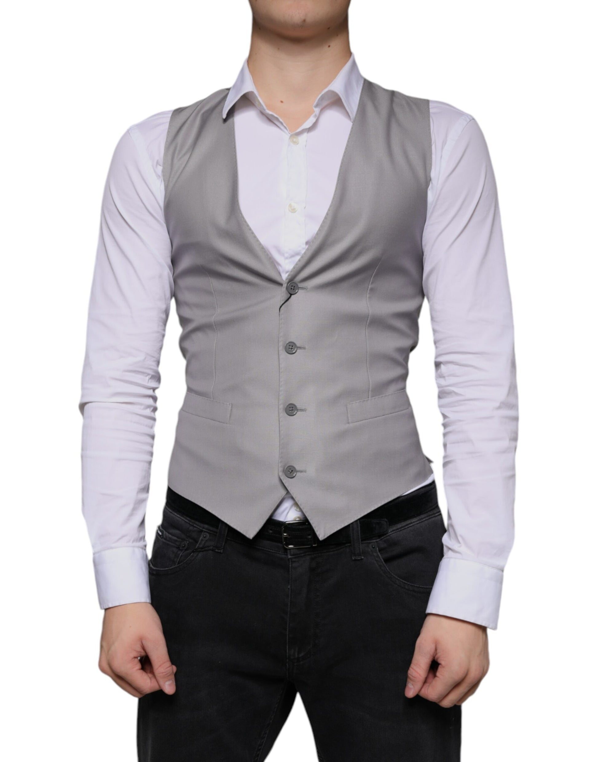 Dolce & Gabbana Light Gray Wool Formal Dress Waistcoat Vest Dolce & Gabbana