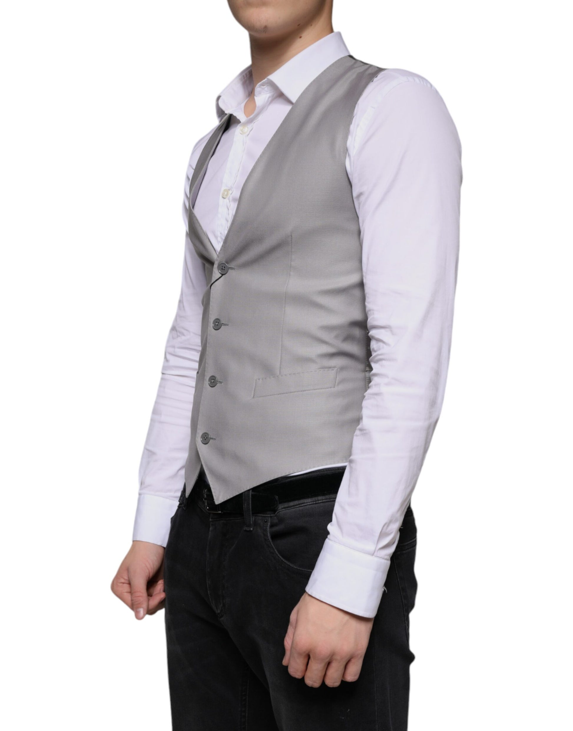 Dolce & Gabbana Light Gray Wool Formal Dress Waistcoat Vest Dolce & Gabbana