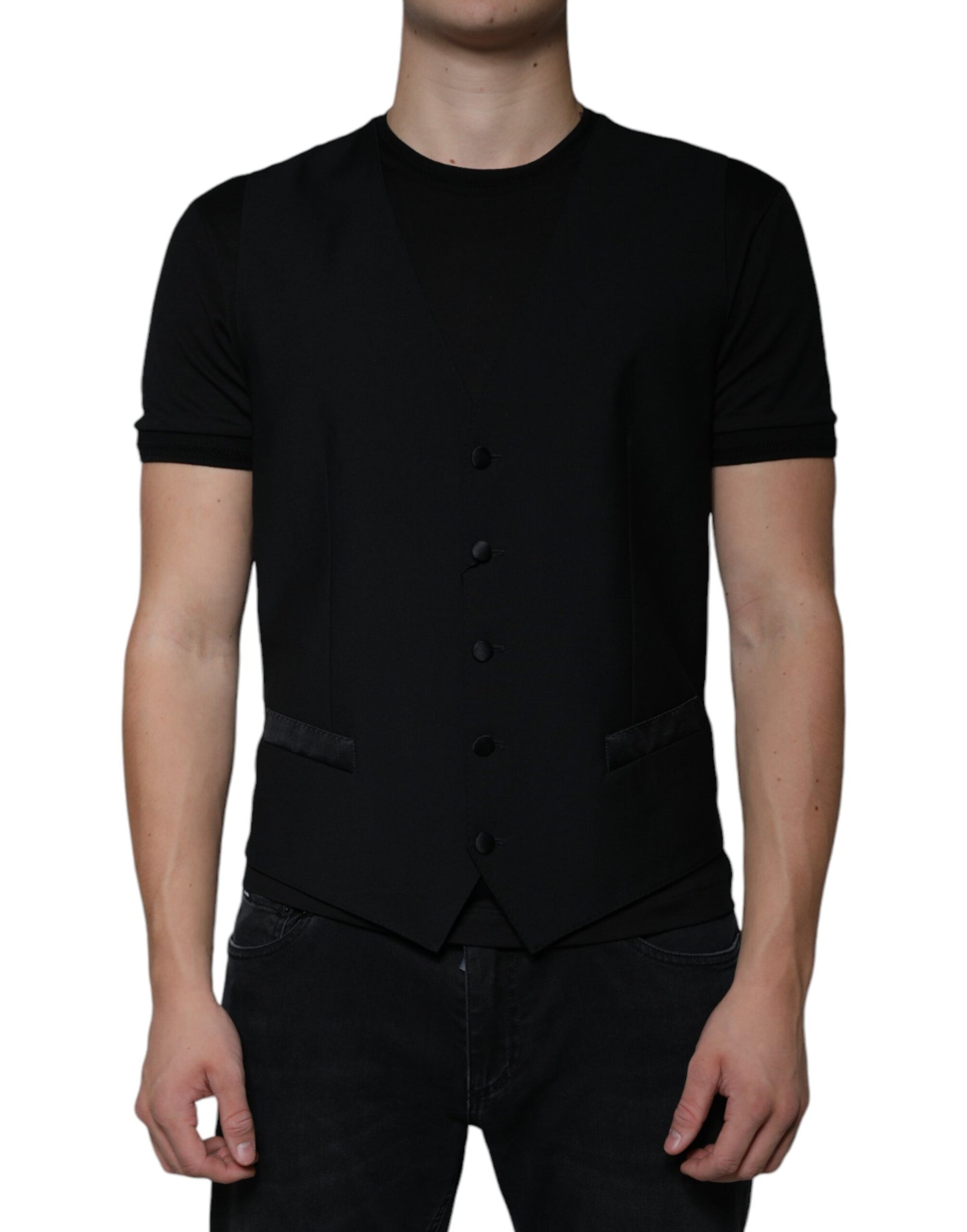 Dolce & Gabbana Black Wool Formal Dress Men Waistcoat Vest Dolce & Gabbana