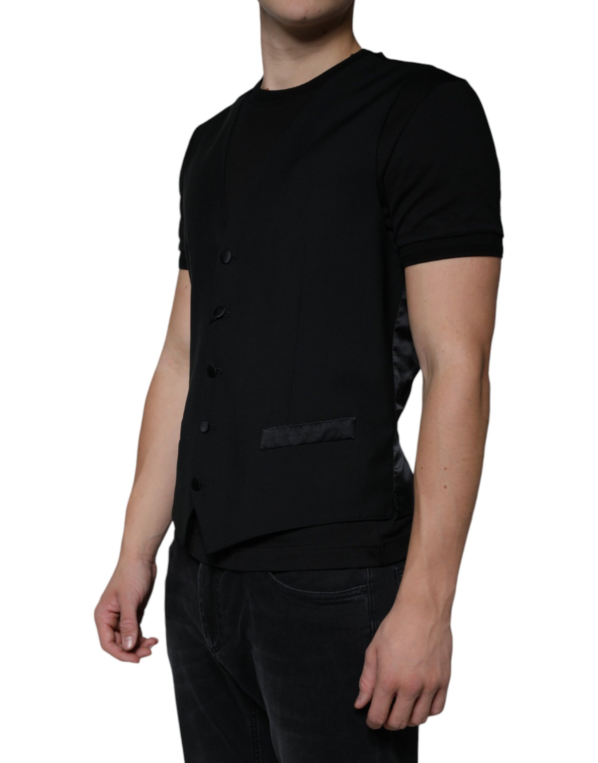 Dolce & Gabbana Black Wool Formal Dress Men Waistcoat Vest Dolce & Gabbana