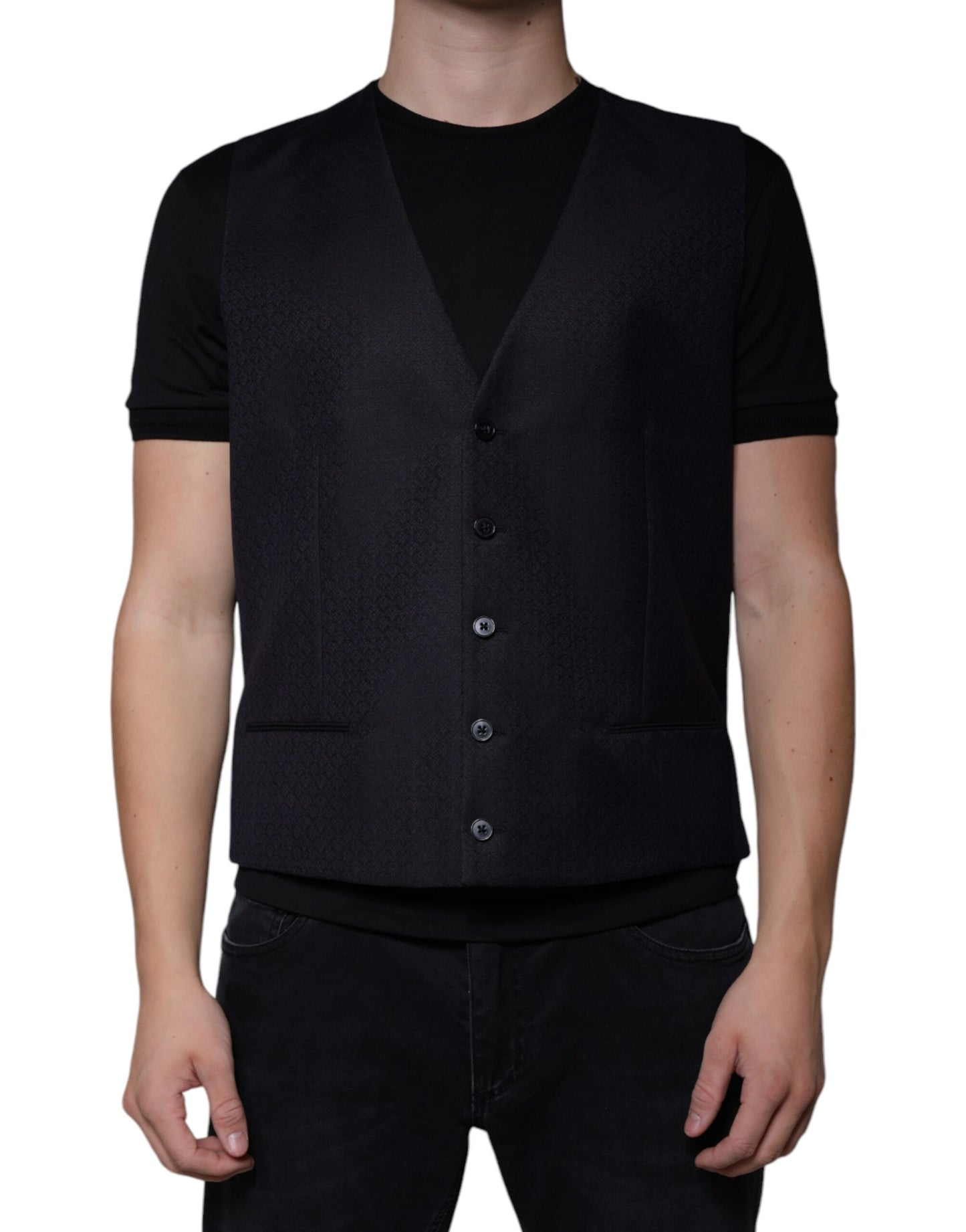 Dolce & Gabbana Black Wool Waistcoat Dress Formal Vest Dolce & Gabbana