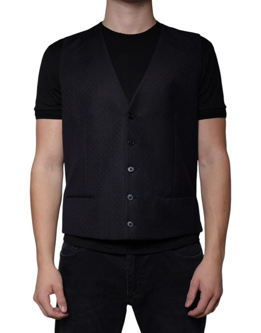 Dolce & Gabbana Black Wool Waistcoat Dress Formal Vest Dolce & Gabbana