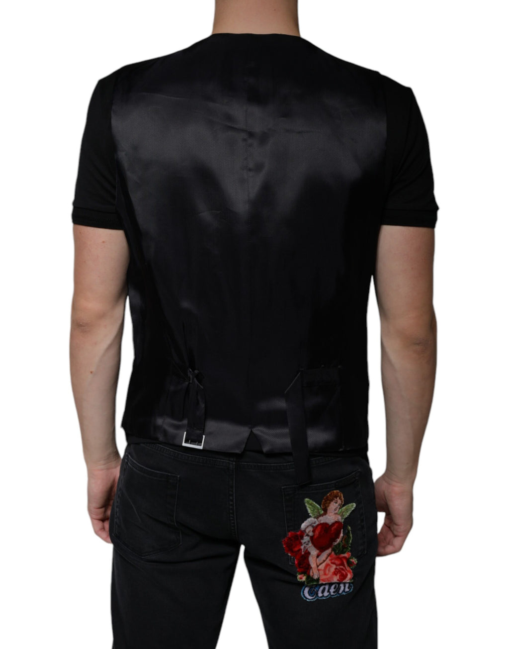 Dolce & Gabbana Black Wool Waistcoat Dress Formal Vest - Eljoys Fashion 