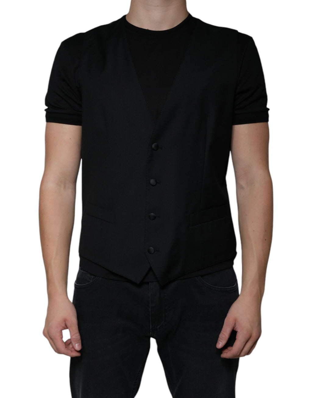 Dolce & Gabbana Black Wool Waistcoat Dress Formal Vest - Eljoys Fashion 