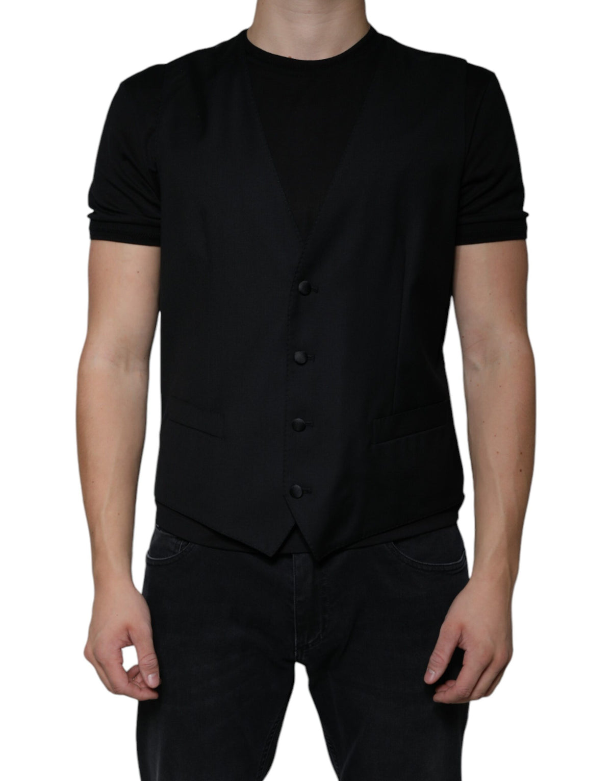 Dolce & Gabbana Black Wool Waistcoat Dress Formal Vest - Eljoys Fashion 