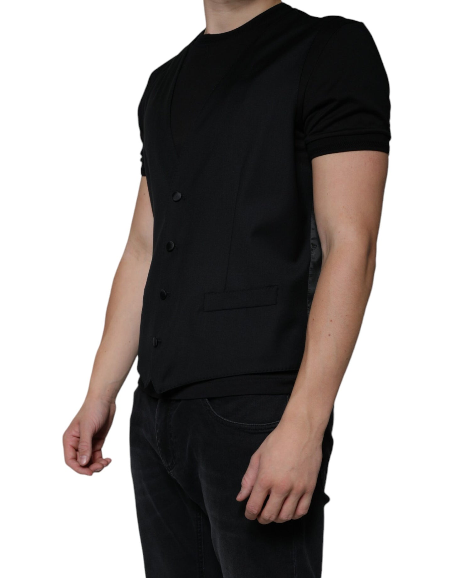 Dolce & Gabbana Black Wool Waistcoat Dress Formal Vest Dolce & Gabbana