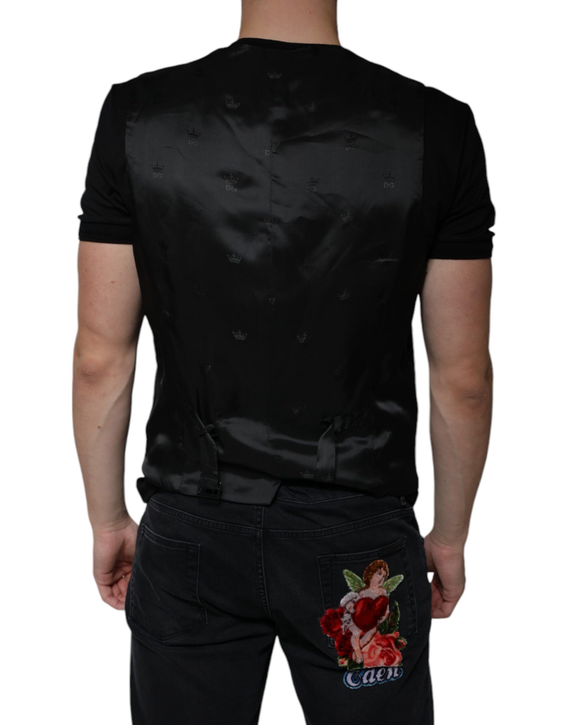 Dolce & Gabbana Black Wool Waistcoat Dress Formal Vest Dolce & Gabbana