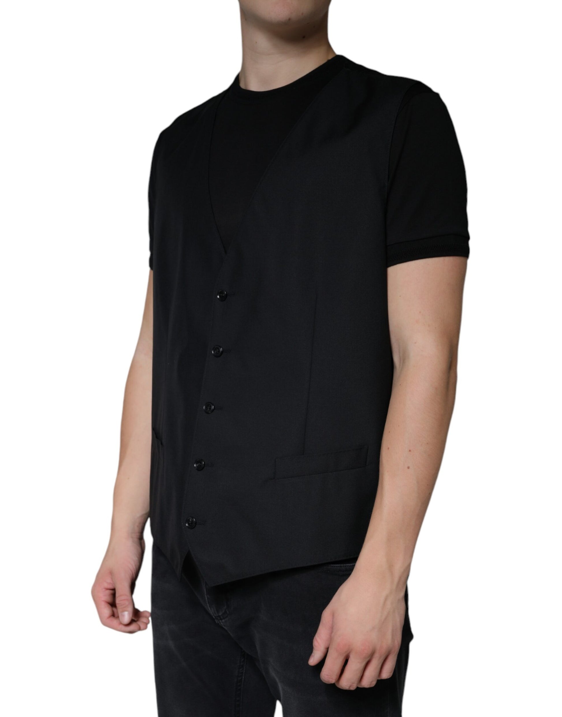 Dolce & Gabbana Black Wool Waistcoat Dress Formal Vest Dolce & Gabbana