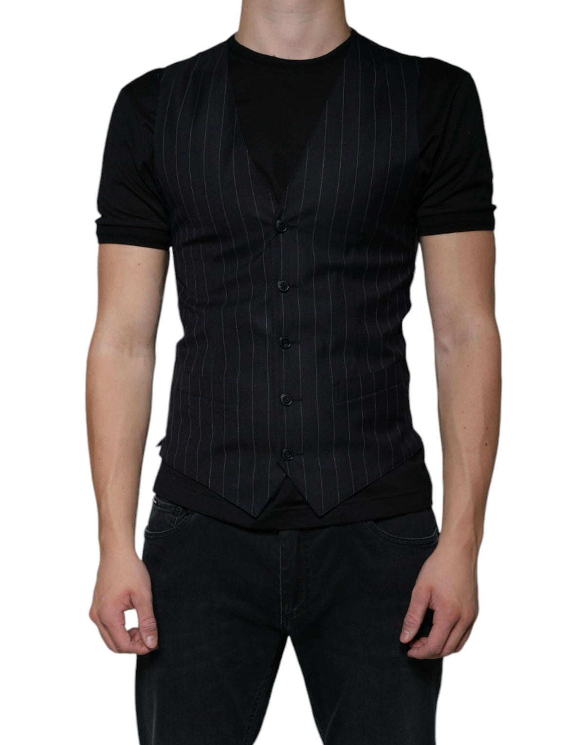 Dolce & Gabbana Black Leather Waistcoat Dress Formal Vest - Eljoys Fashion 