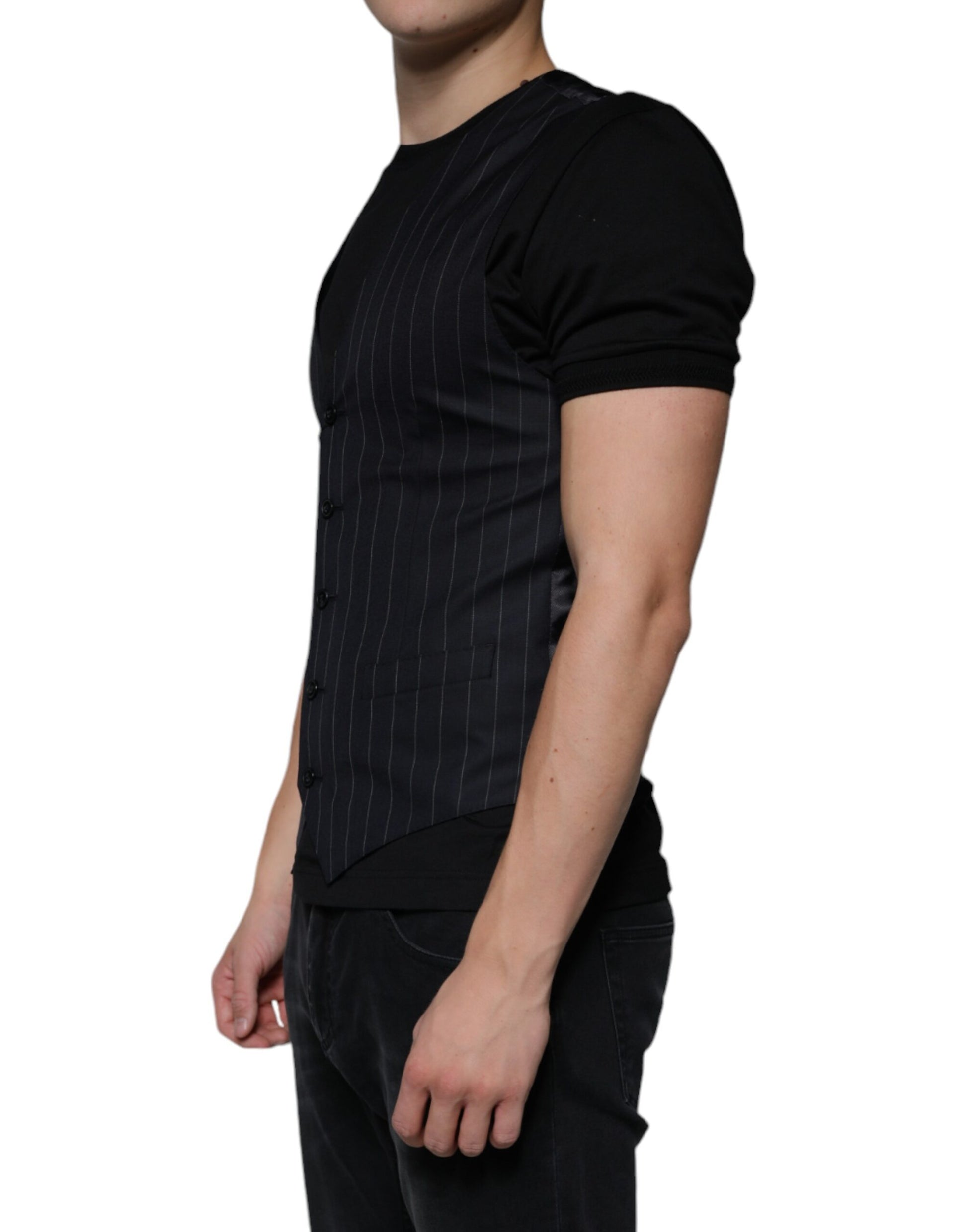 Dolce & Gabbana Black Leather Waistcoat Dress Formal Vest Dolce & Gabbana