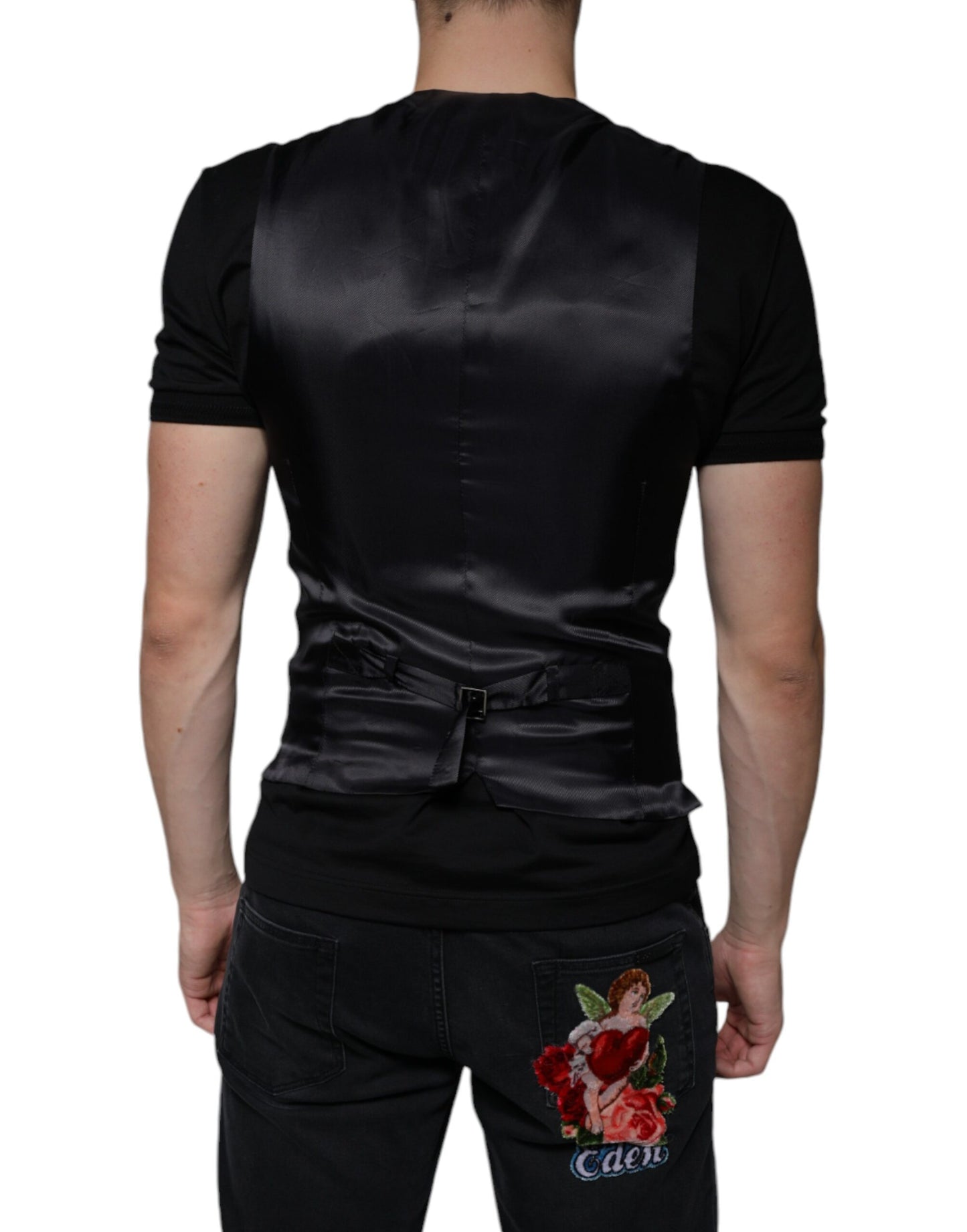 Dolce & Gabbana Black Leather Waistcoat Dress Formal Vest Dolce & Gabbana