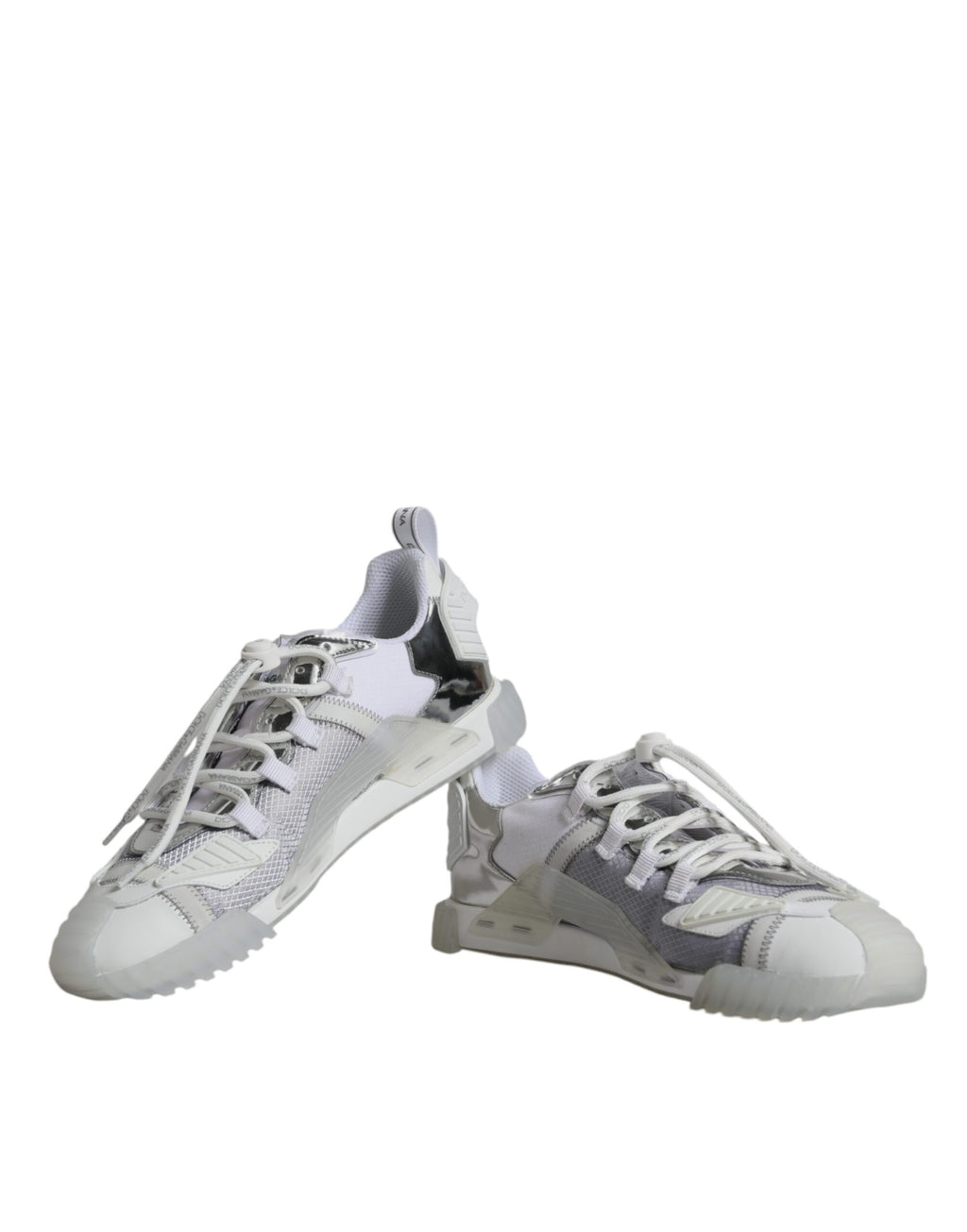 Dolce & Gabbana White Silver Low Top NS1 Sneakers Shoes