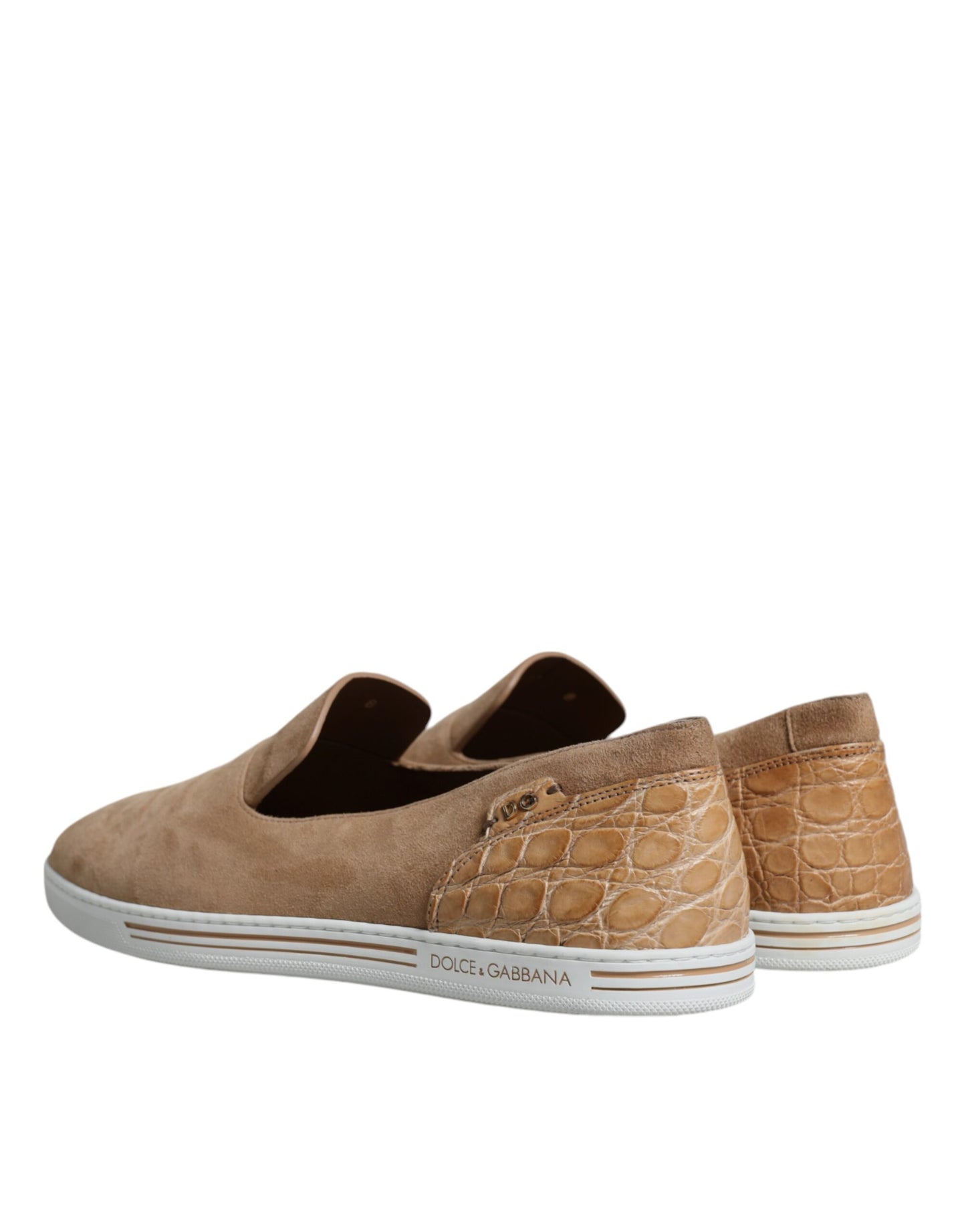Dolce & Gabbana Beige Suede Caiman Loafers Slippers Shoes Dolce & Gabbana