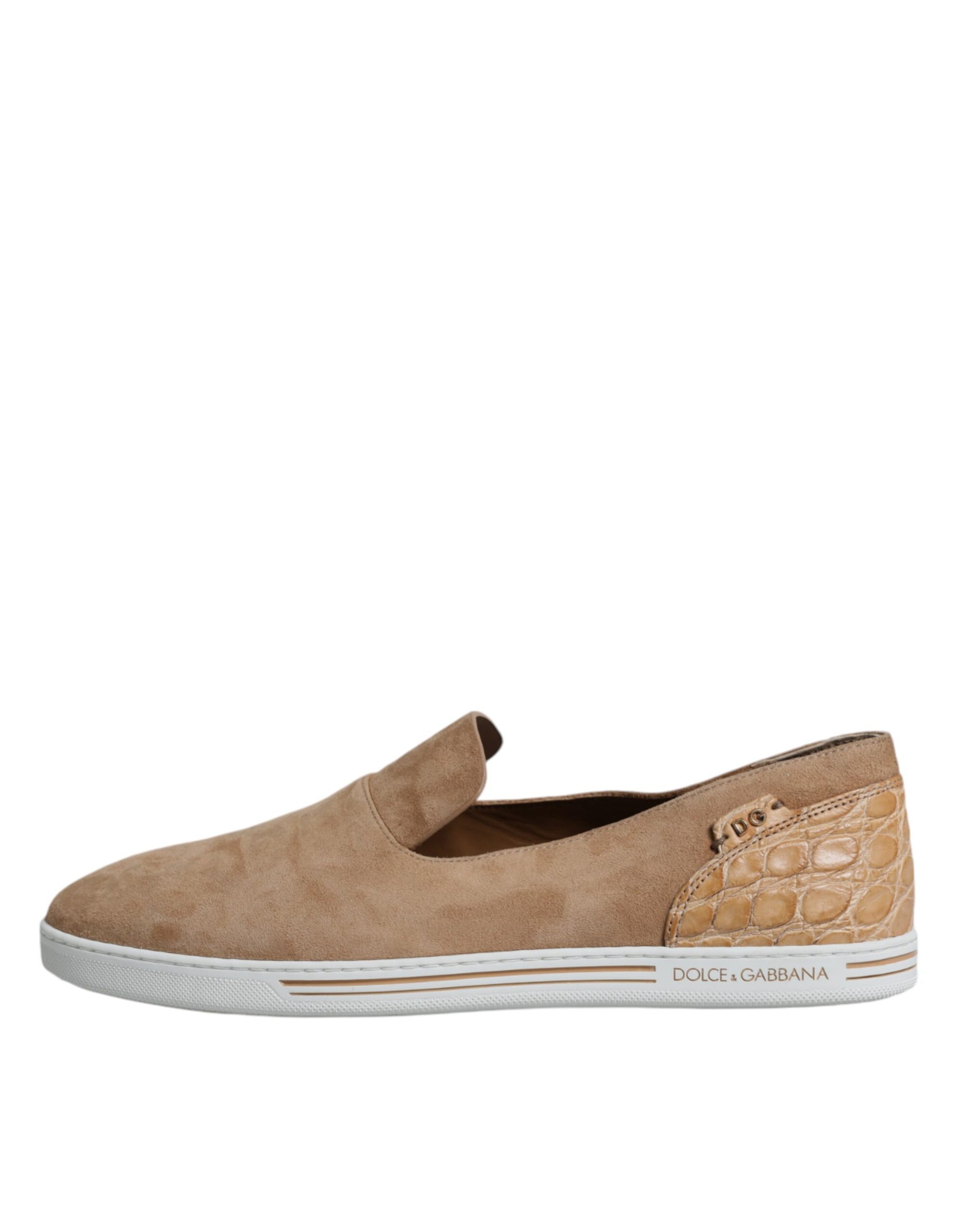 Dolce & Gabbana Beige Suede Caiman Loafers Slippers Shoes Dolce & Gabbana