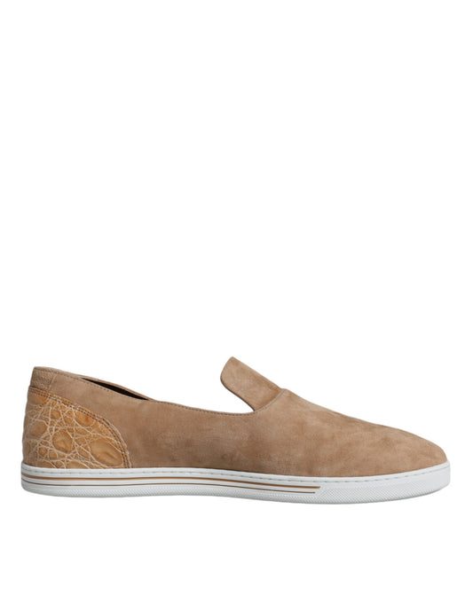 Dolce & Gabbana Beige Suede Caiman Loafers Slippers Shoes Dolce & Gabbana